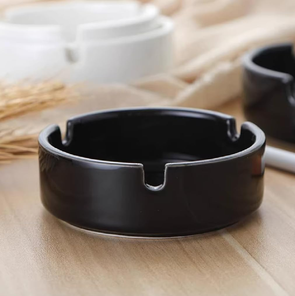 Ashtray Glossy Black Ceramic Cigarette Ashtray for Man and Women, Outdoors Indoors Ash Tray, Desktop Smoking Ash Tray image number 3