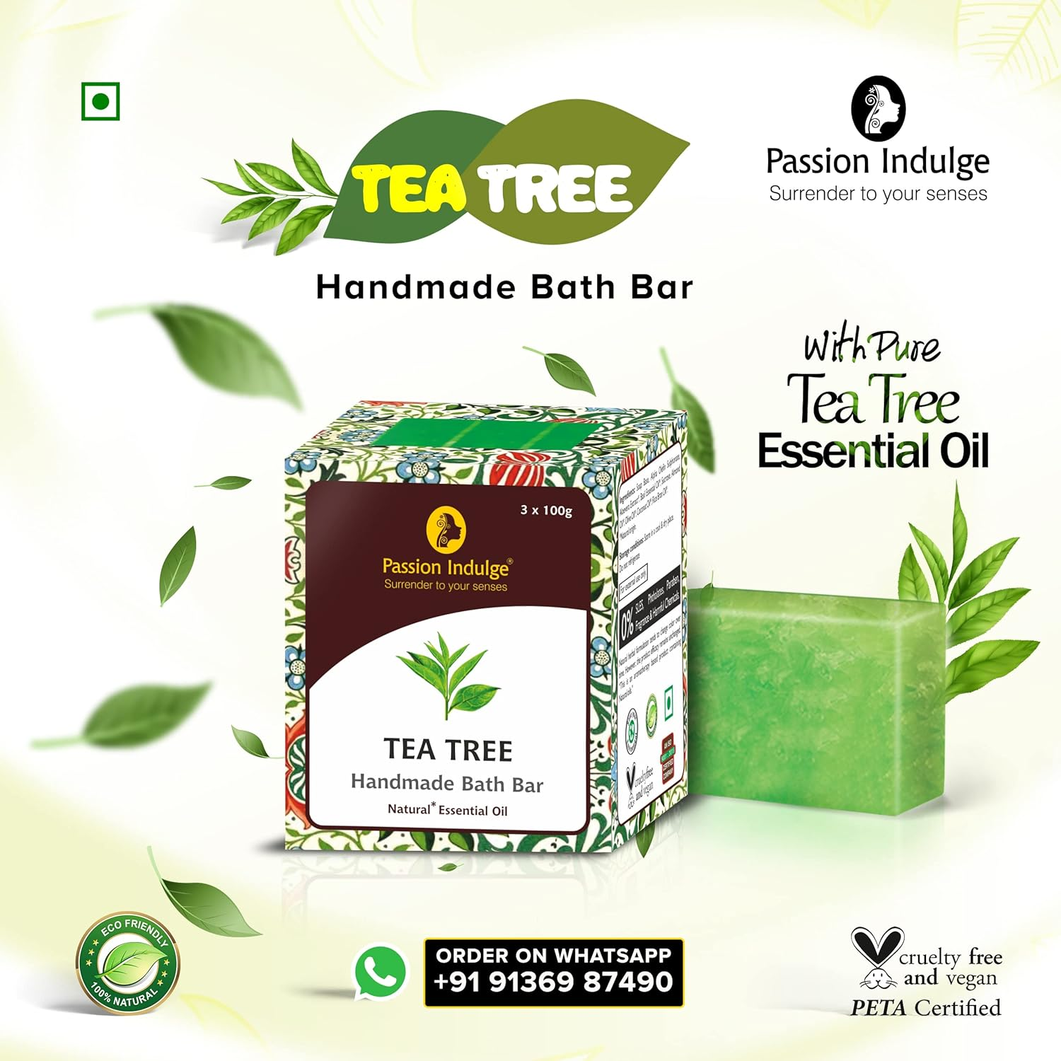 Passion Indulge Combo Handmade Bath Bar anti Microbial Soap - Basil and Tea Tree Soap | Natural Soap | Soap for Men| Soap for Women | anti Microbial Soap | Essential Oil Soap | Vegan Soap image number 3