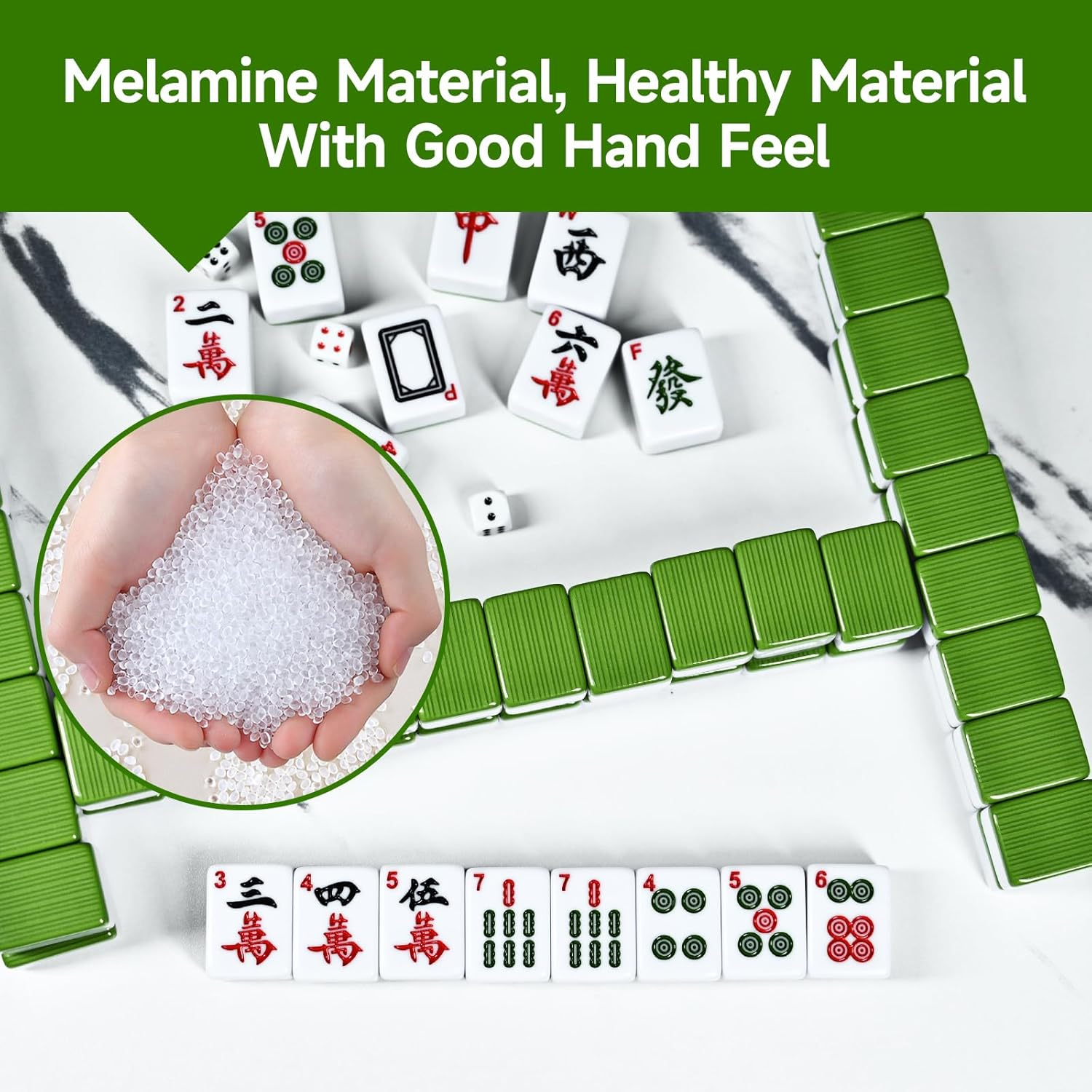 144 Small Chinese Mahjong Set + 2 Blank Melamine Tiles 1.18"(30Mm) Tile with Portable Travel Handbag Complete Mahjong Game Set image number 4