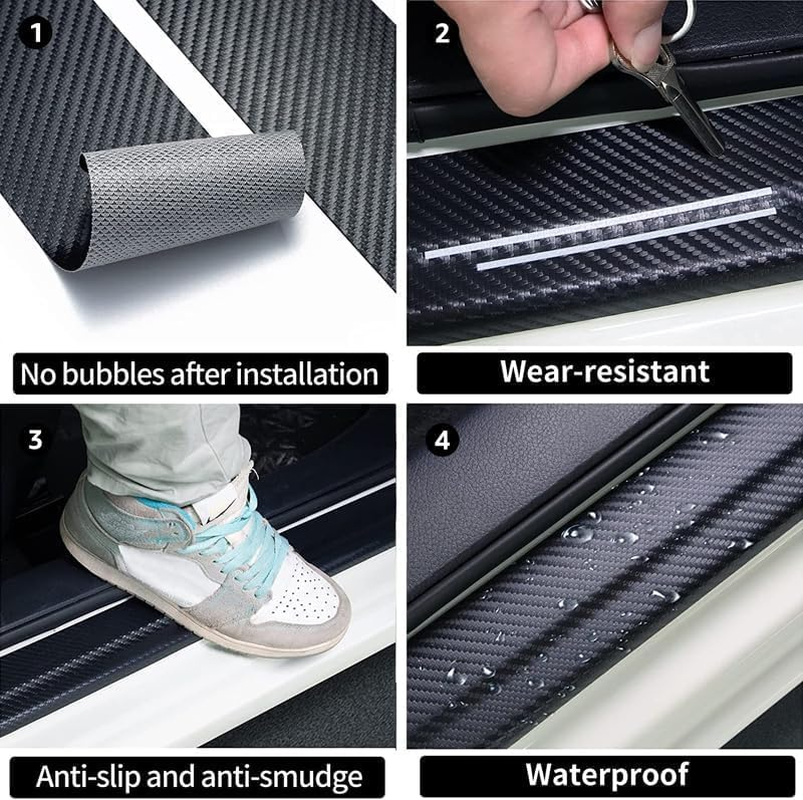 4 Pieces Car Door Sill Protector, Car Door Threshold Protector, Vehicle Door Sill Decoration Steps, Universal Waterproof Door Threshold Strips Exterior Accessories for Truck SUV (BZ 04)