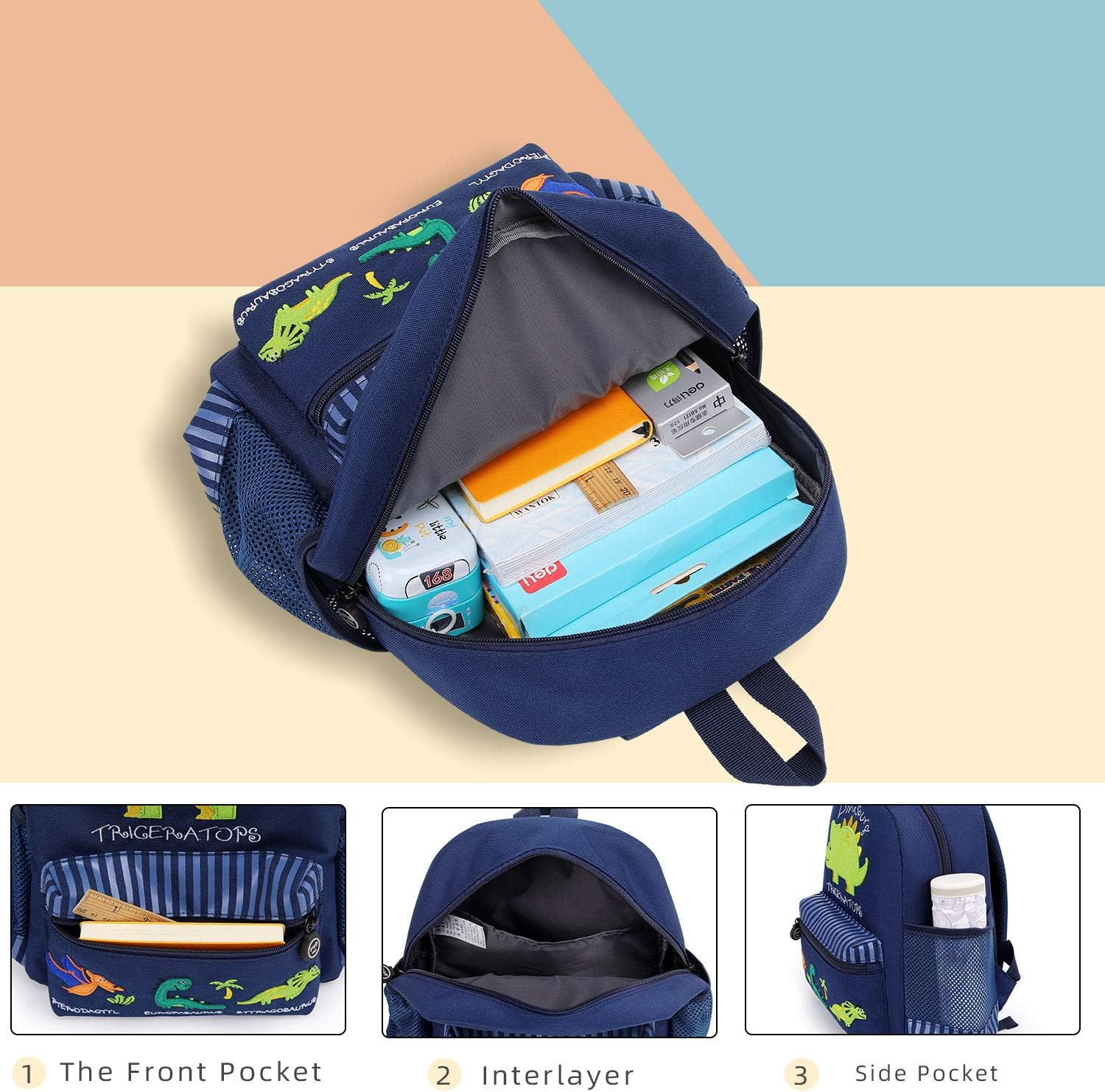 Willikiva Cute Zoo 3D Kids Backpack for Boys and Girls Toddler Backpack Bags - Blue Car Small Size,Age 1-2 image number 5