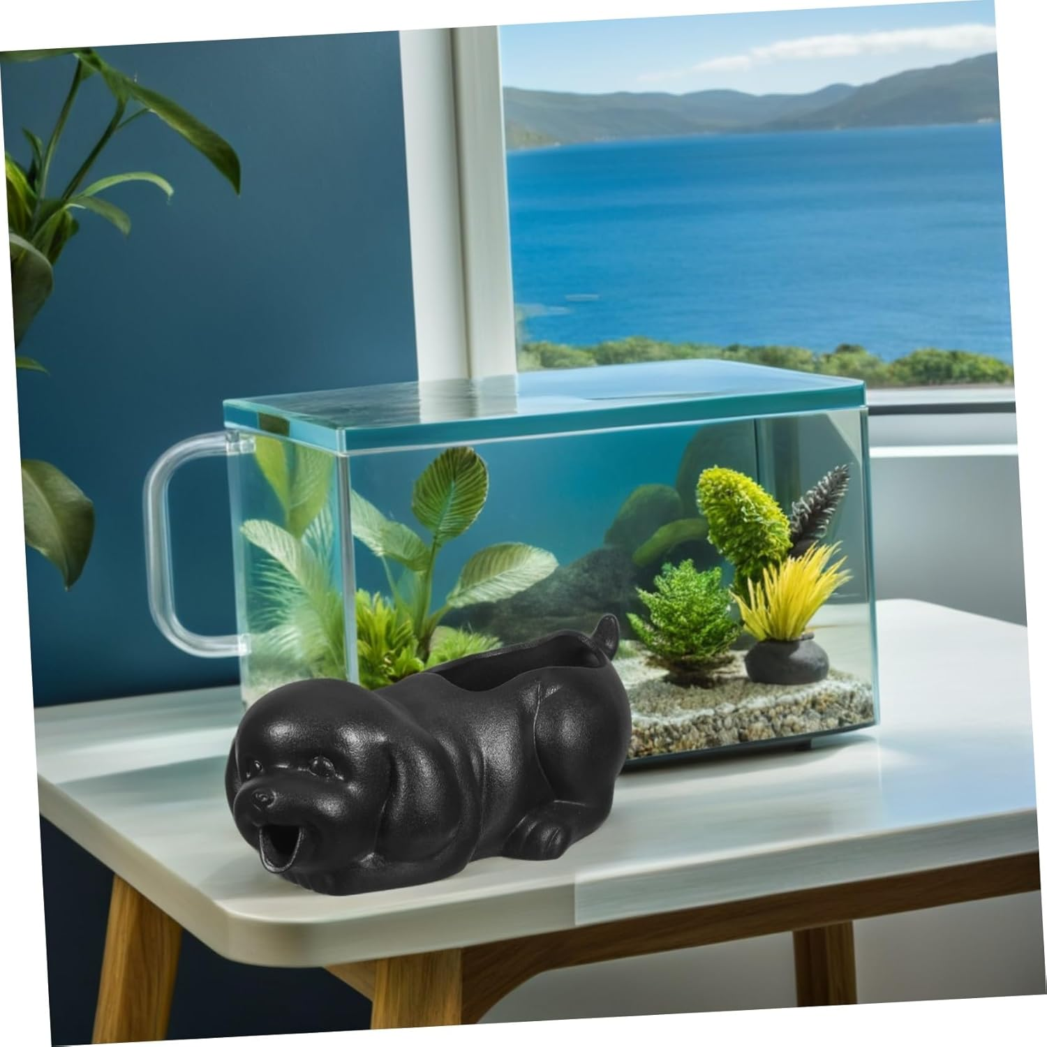 COHEALI Ceramic Table Fountain Outdoor Water Feature Decor Bonsai Fountain Decorative Jar Aquarium Decor Pond Water Feature Black