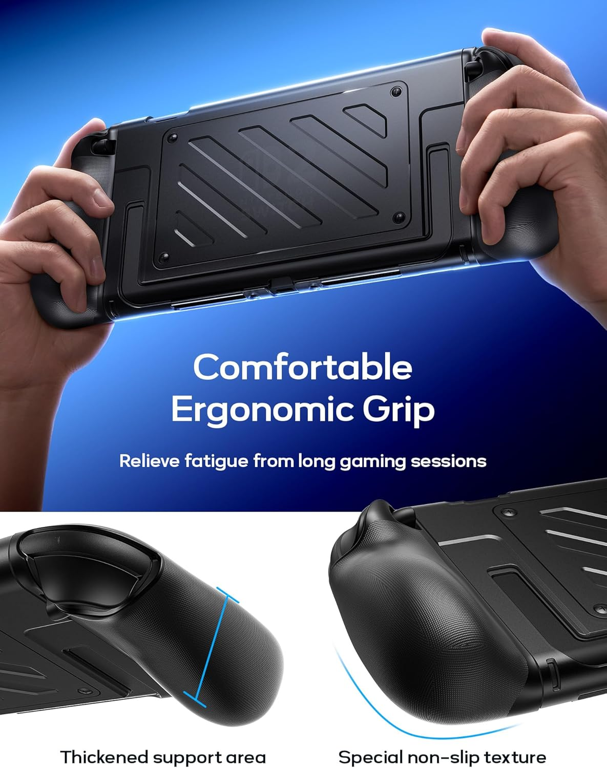 JSAUX Separate Protective Case for Switch 2 | TPU Middle Frame & PC Face Cover | Non-Slip Ergonomic Grip | Holds 10 Game Cards | Stand Compatible | Shock Absorption & Scratch Prevention, Black PC0114 image number 2