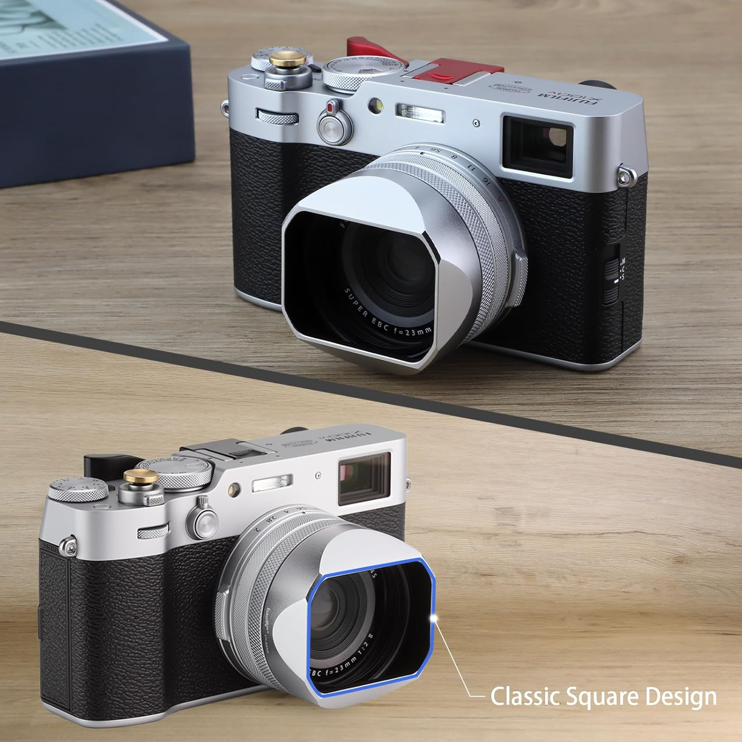 Haoge Square Metal Lens Hood for Fuji X100VI Fujifilm Finepix X100V X100F X100 X100S X100T X70 Camera Accessories Silver Lh-X54W+Cap-X54W Lens Shade with Cap and 49Mm Adapter Ring image number 4