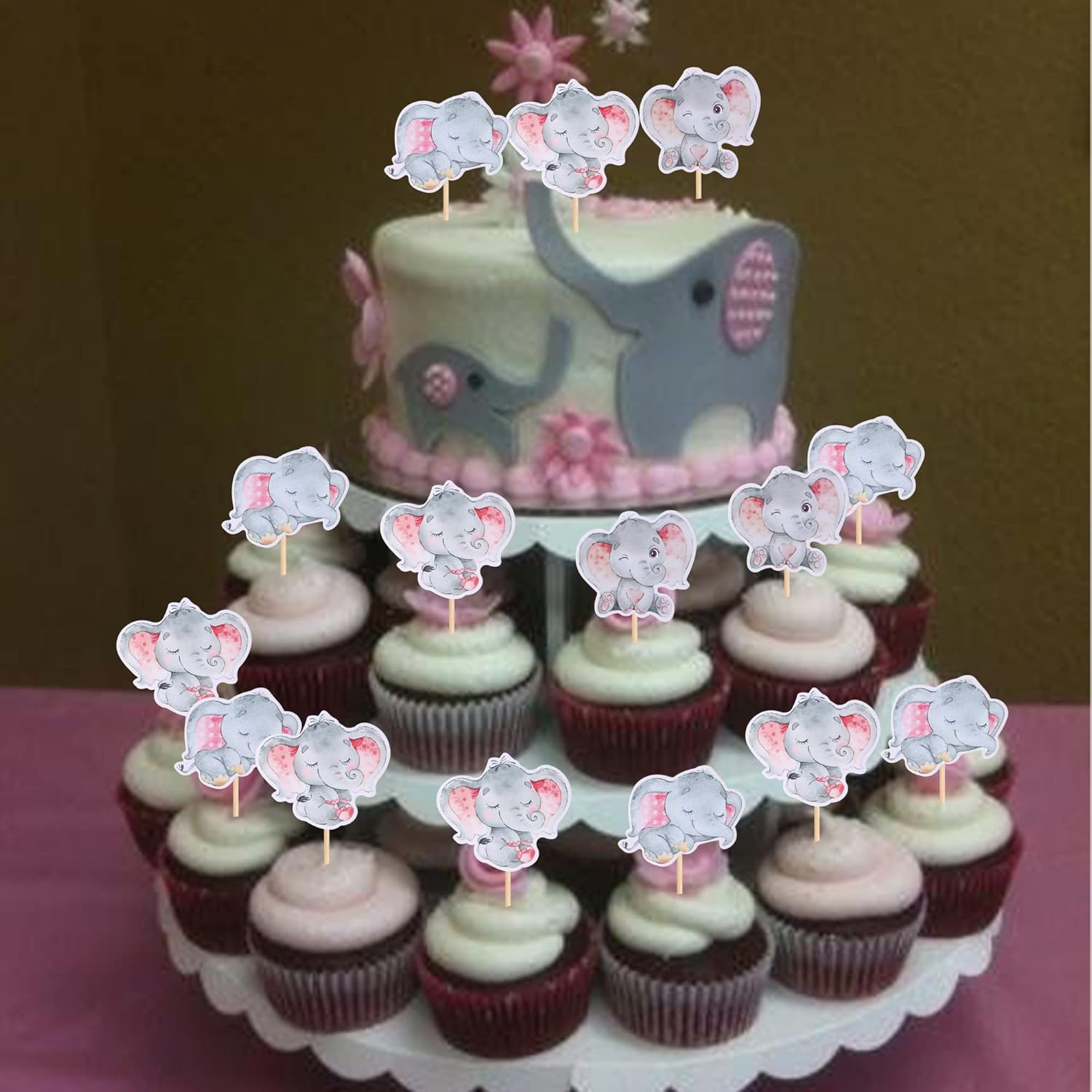 36 Pack Baby Elephant Cupcake Toppers Pink Elephant It'S a Girl Cupcake Picks Decorations for Elephant Theme Gender Reveal Baby Shower Kids Girls Birthday Party Supplies