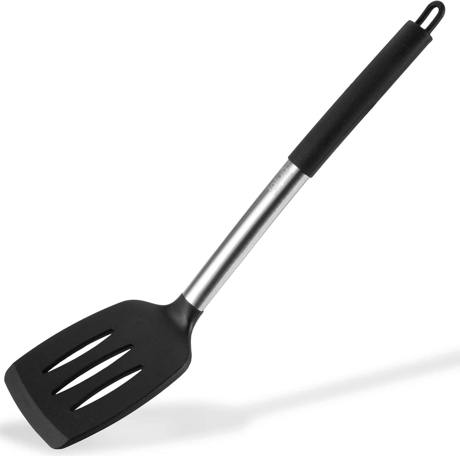 Igluu Meal Prep Black Silicone Slotted Turner Spatula Heat Resistant Non-Stick Soft Grip, Stainless Steel image number 3