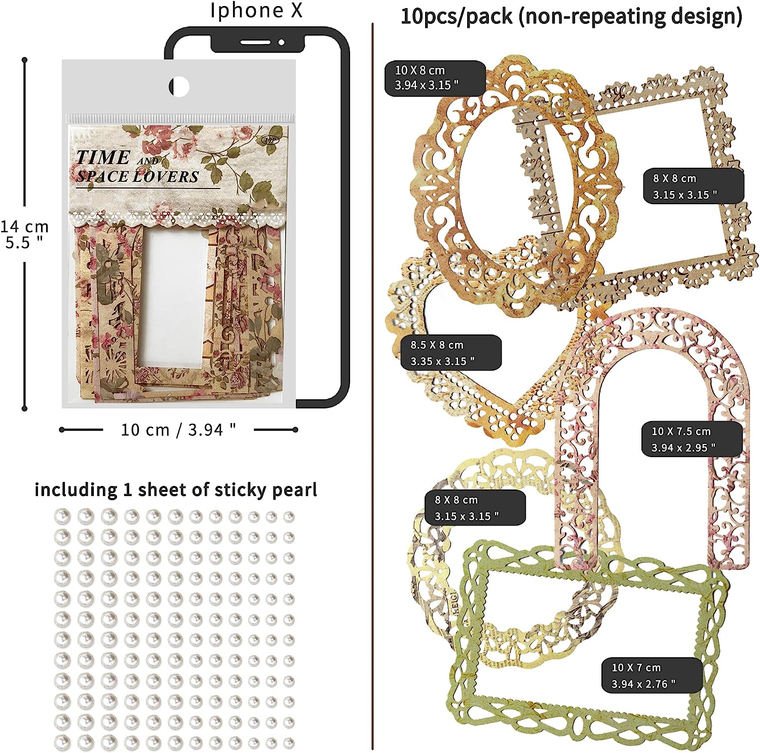 6 Packs Paper Lace Cutouts Vintage Lace Paper Frame Decorative Paper Die-Cut Paper Border with Pattern Printed Paper Lace Doily for Scrapbooking Journaling Card Making Crafts (Dream) image number 3