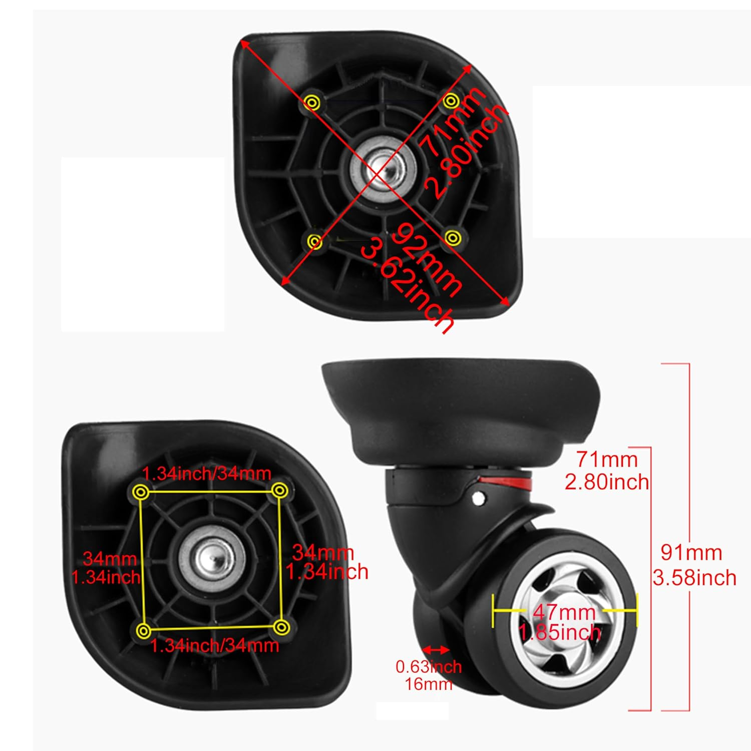 RDEXP 3 X Swivel Luggage Wheels Suitcase Replacement Repair Wheel 3.58 Inch Right W055 image number 4