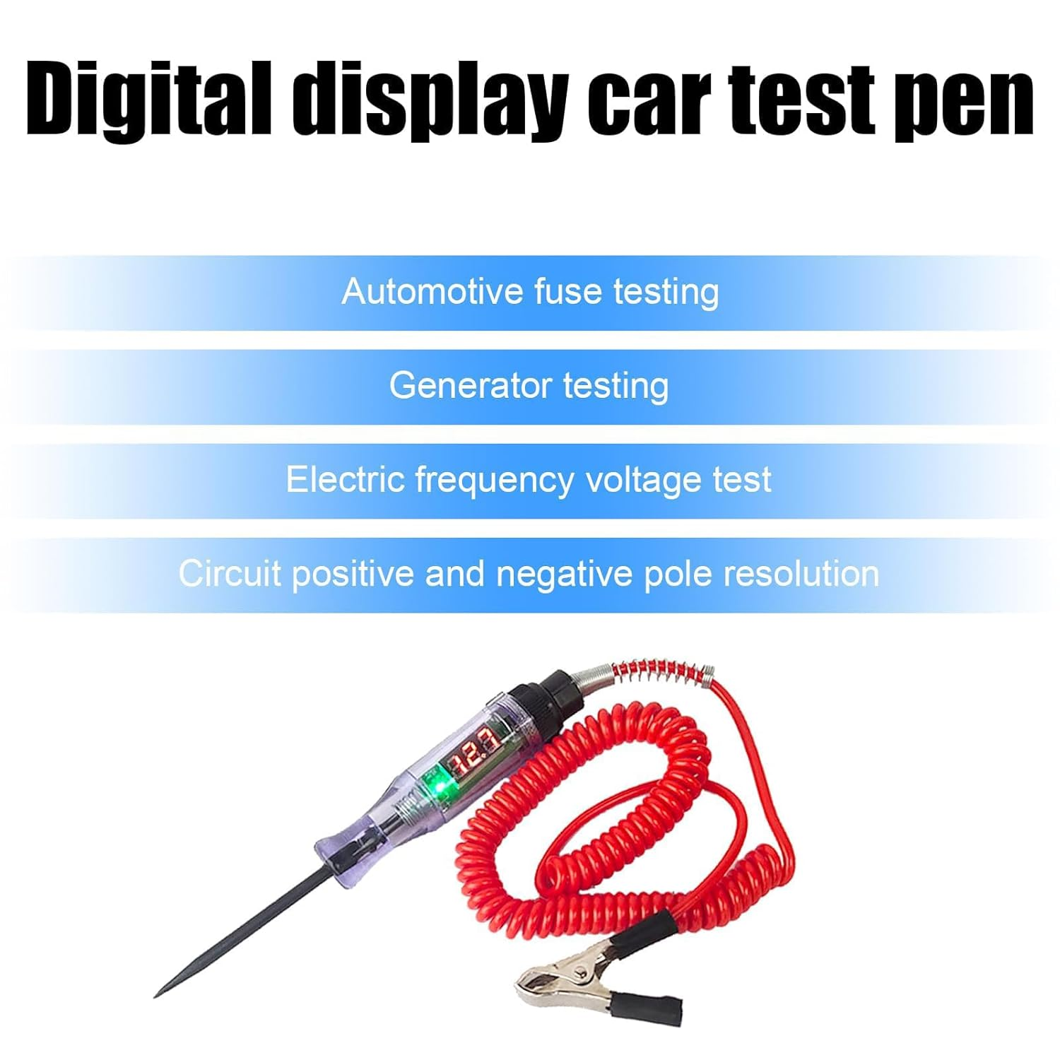 Digital Circuit Test Pen, 6V-24V DC Vehicle Tester, 1.8M Extendable Spring Wire, LED Display image number 2