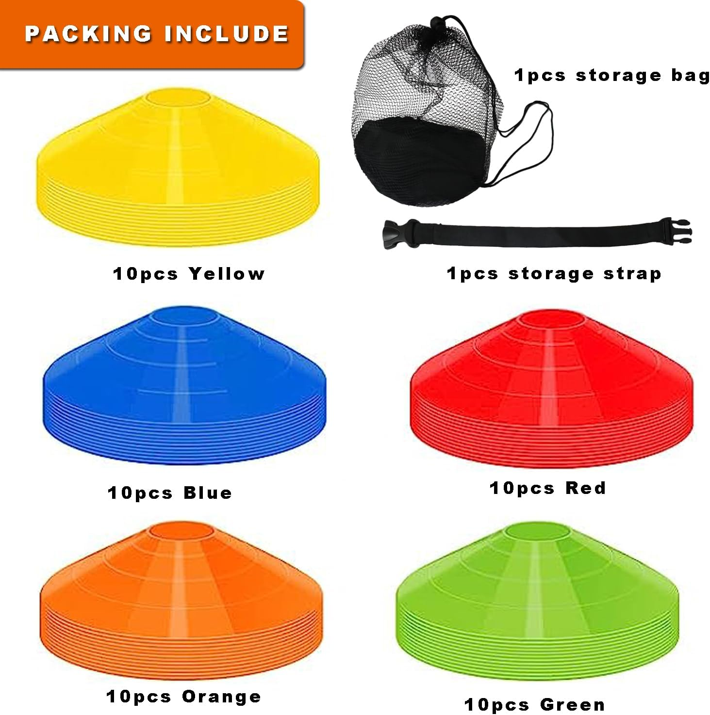 Augctoer 50 Pack 7.5Inch Agile Football Cones with Portable Bags and Strap,Suitable for Football Training,Cones for Sports Training,Basketball Cones, 5 Color image number 3