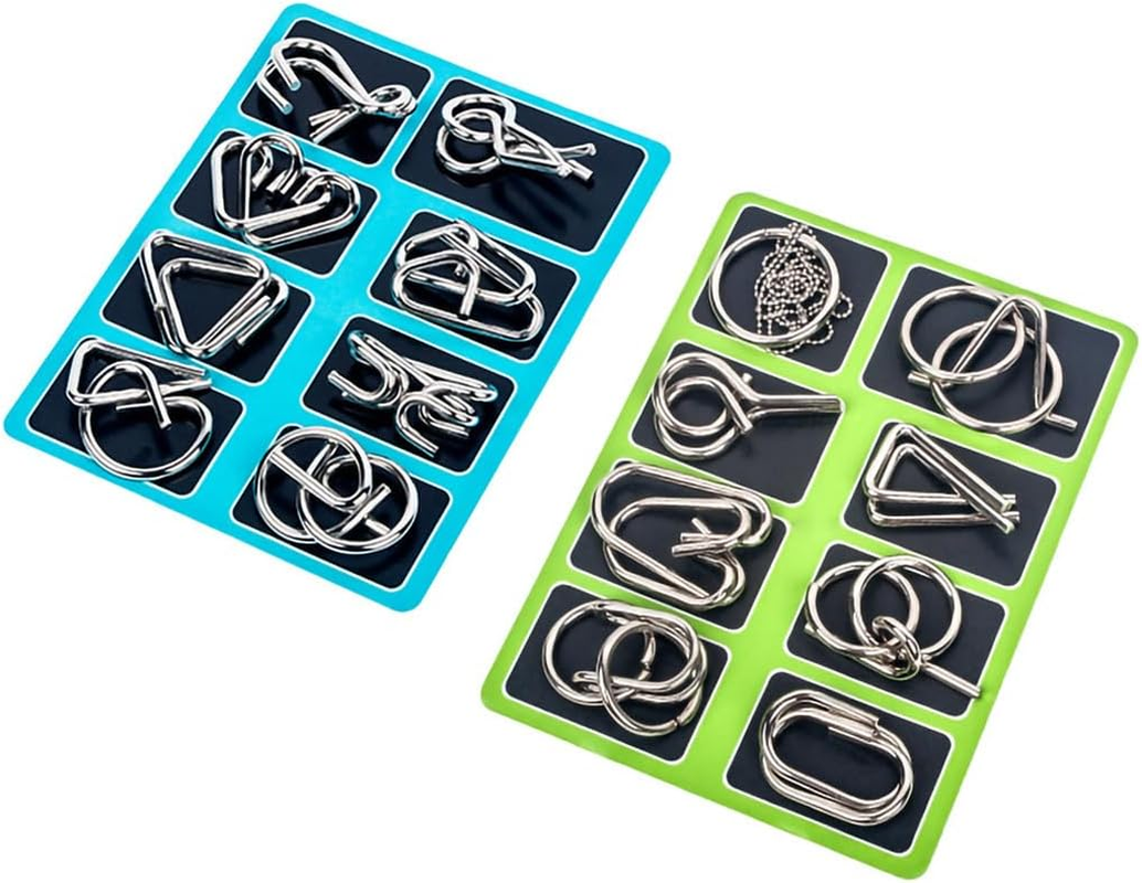 Ahyuan 16 Pieces IQ Test Mind Game Toys IQ Toys Brain Teaser Metal Wire Puzzles Magic Trick Toy Metal IQ Puzzle for Kids and Adults (Silver) image number 1