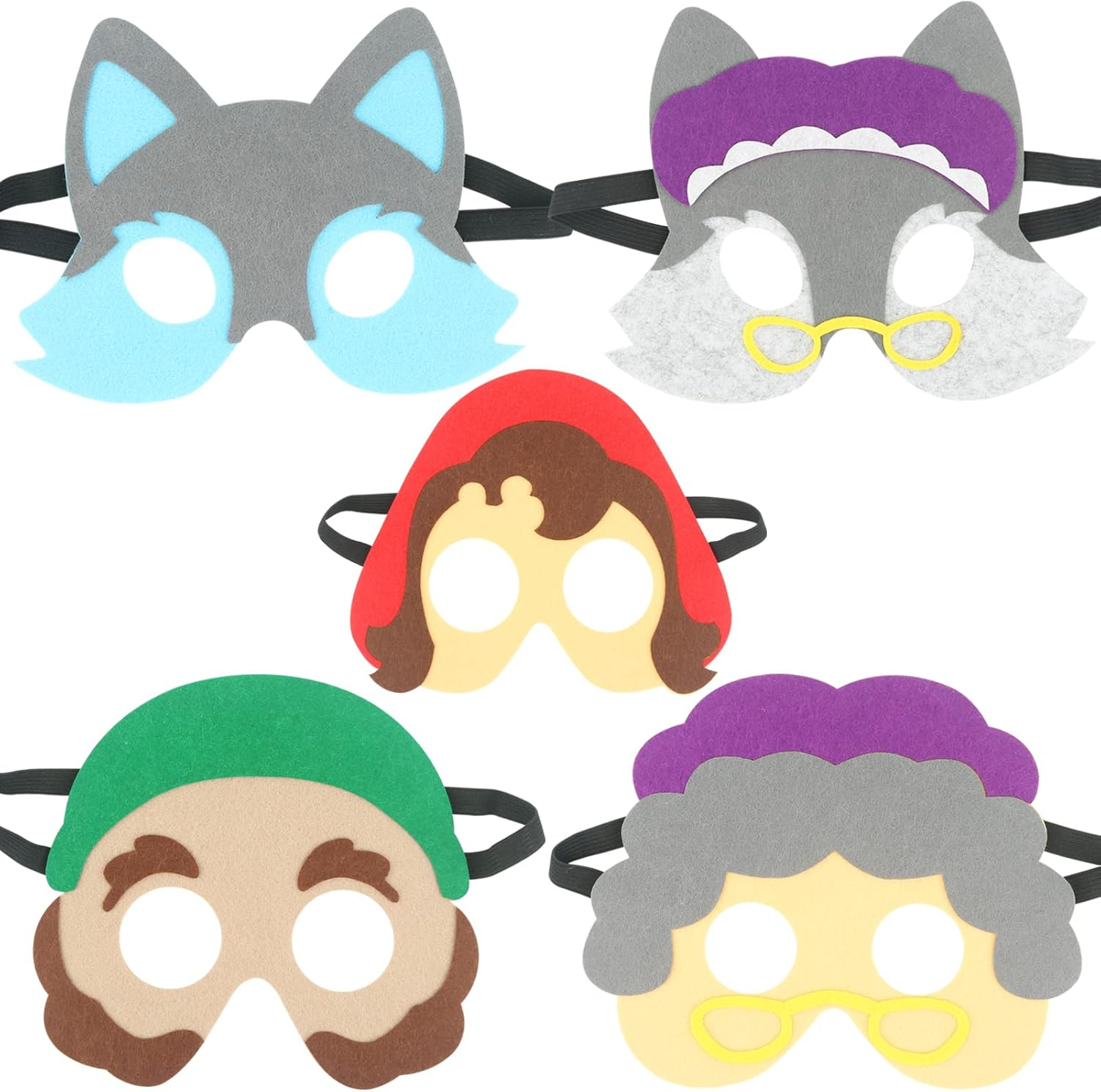 Little Red Riding Hood and Big Bad Wolf Masks Costume, 5Pcs Half Face Felt Masks for for Toddlers Kids Classroom Activities, Bedtime Storytelling, Costume Parties image number 5