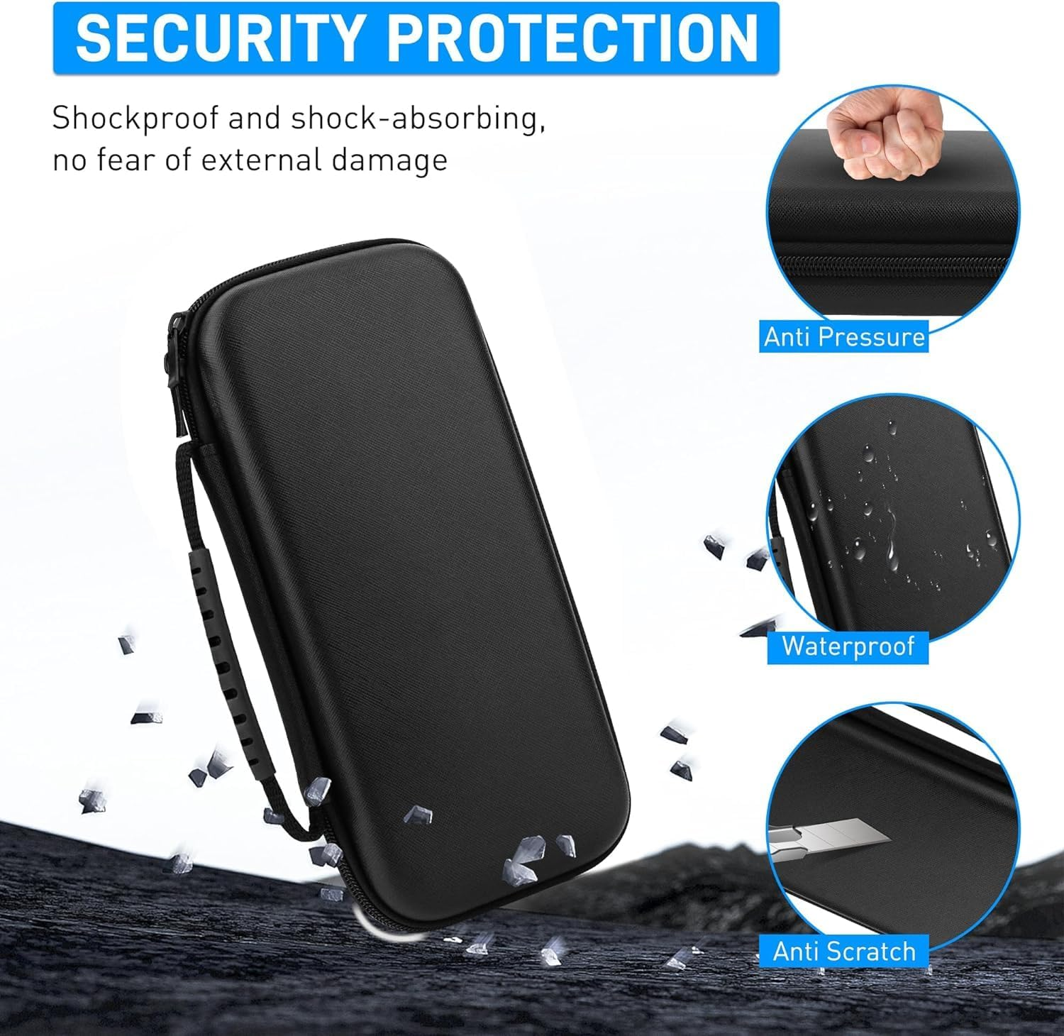 Carry Case Compatible with Nintendo Switch and New Switch OLED Console, Protective Hard Portable Travel Bag Cover Shell Pouch Mesh Pockets for Accessories and Games with 8 Game Cards Holders Black