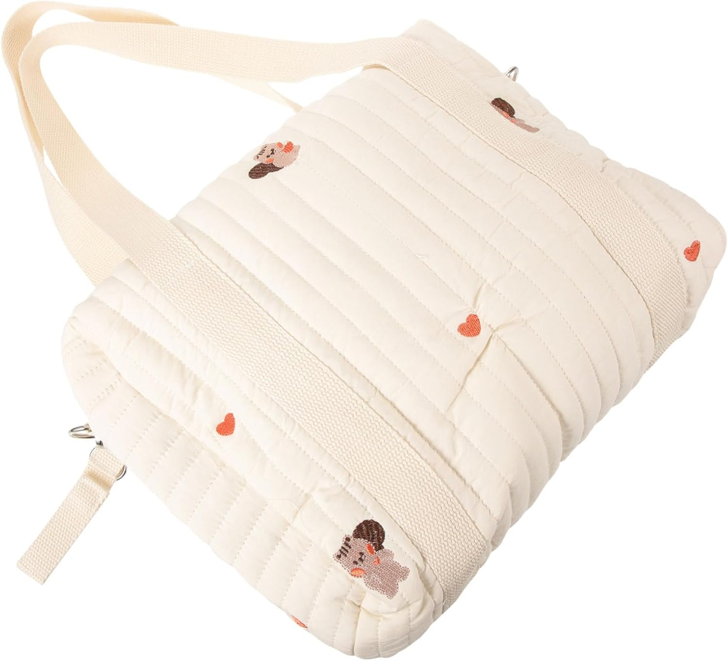 SECFOU Embroidered Cotton Diaper Bag Stroller Straps Medium Squirrel Design Compact Travel Tote for Moms Versatile Baby Storage Dual Handles image number 5