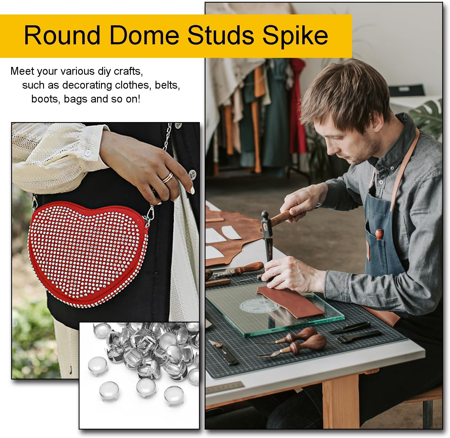 200Pcs 12Mm round Dome Rivets Spike Studs Spots Nailhead Punk Rock DIY Leather Craft for Shoes Clothing Bag Parts Decoration (Silver) image number 4