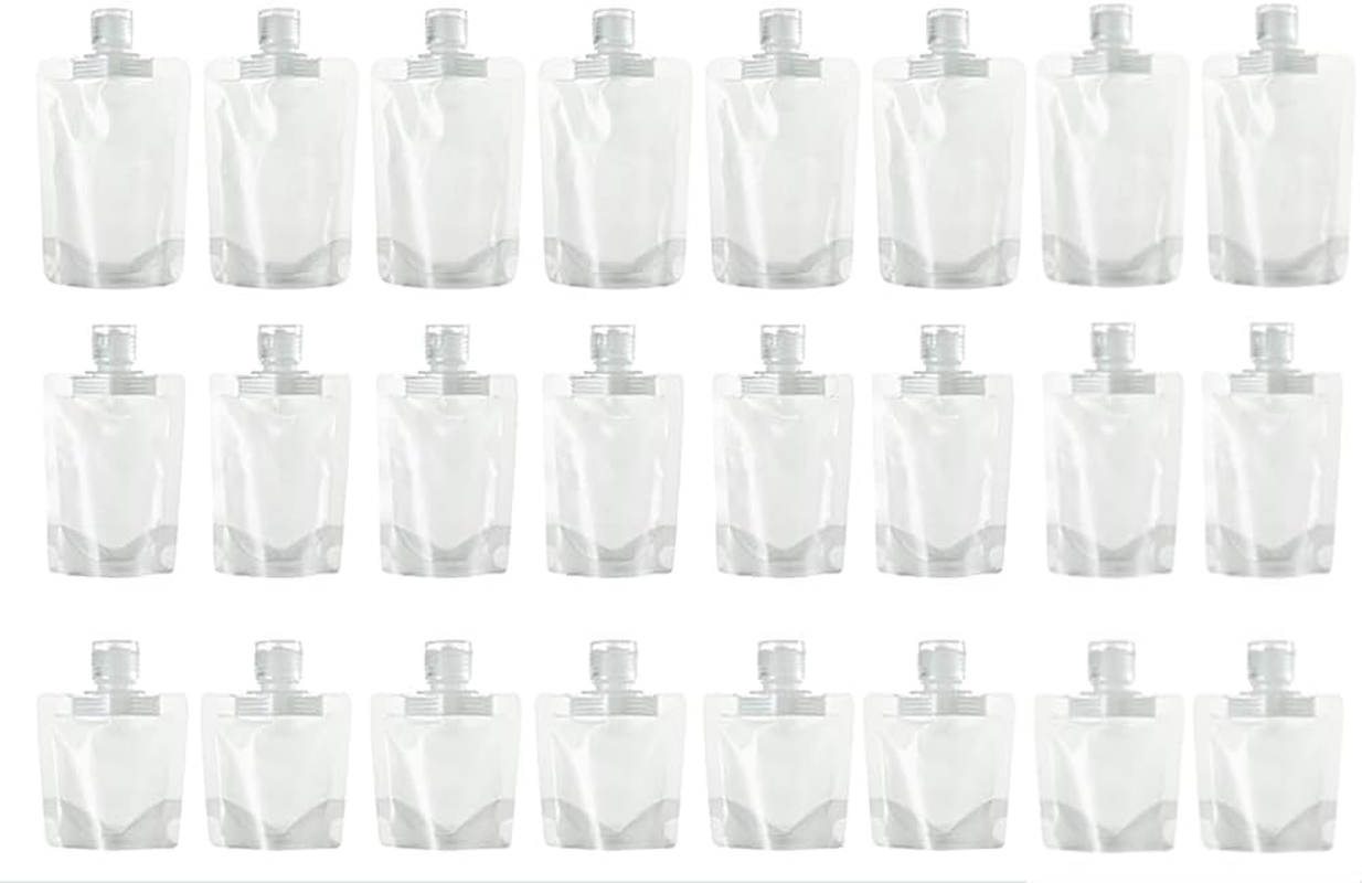 24 Pcs Portable Travel Makeup Packing Bag, 30Ml+50Ml+100Ml Leak Proof Refillable Empty Squeeze Pouch, Transparent Clamshell Packaging Bag Plastic Stand up Spout Pouch for for Vacation Travel.