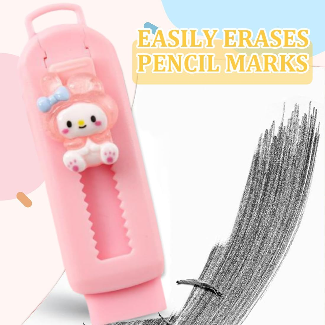Set of 4 Erasers, Erasers for Kids, Push-Pull Pencil Erasers for Writing, Drawing, Office School Supplies image number 5