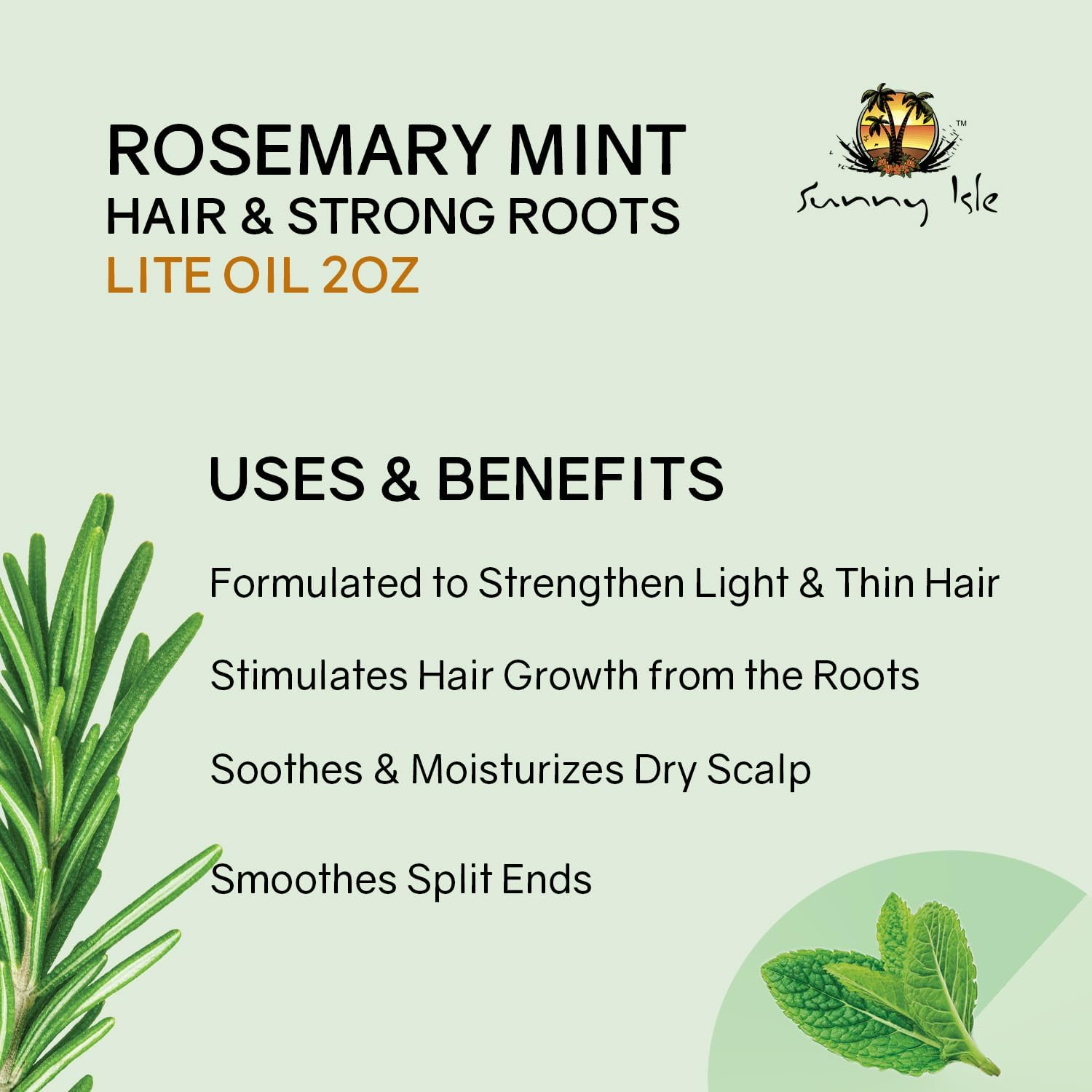 Sunny Isle Rosemary Mint Hair and Strong Roots Oil Lite 2Oz, for Light, Thin Hair, Infused with Biotin & Jamaican Black Castor Oil, Nourish Hair Follicles, Dry Scalp, Split Ends image number 4