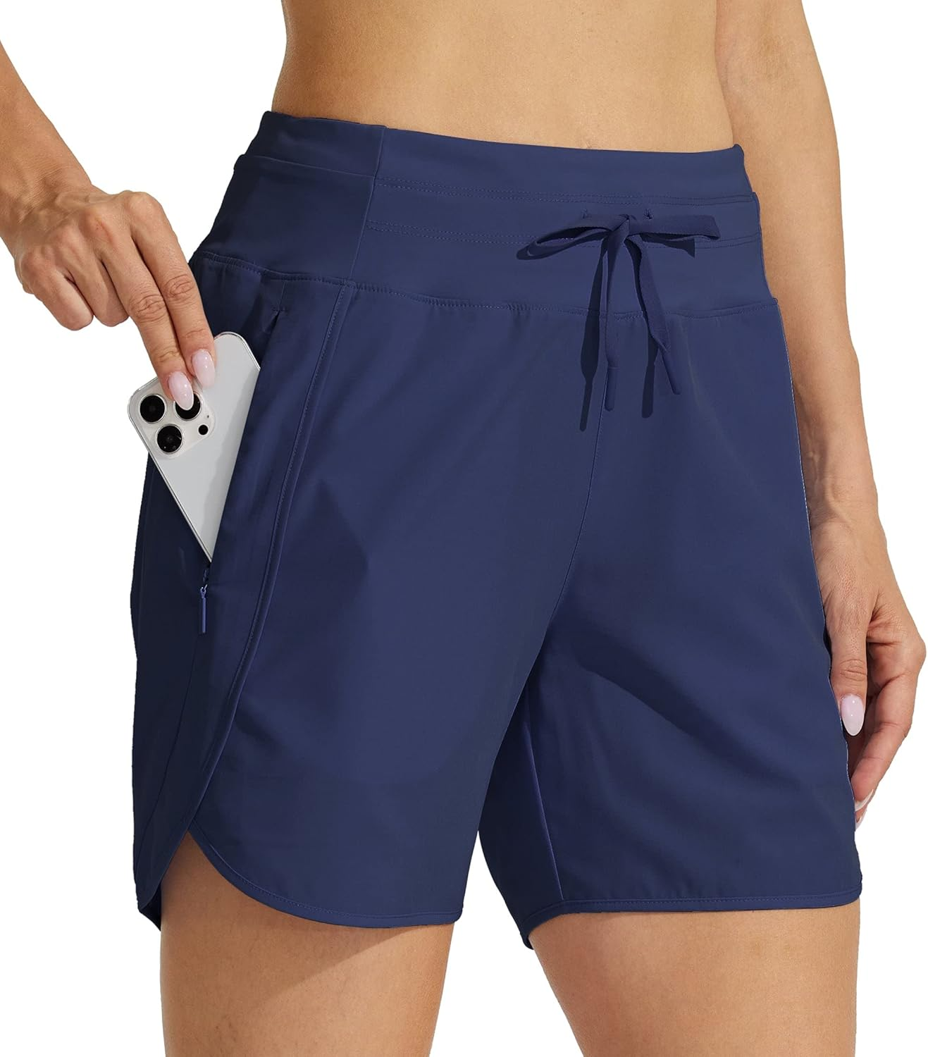 WILLIT Women'S 5" Athletic Running Shorts Quick Dry Workout Hiking Shorts High Waisted Active Shorts Zipper Pocket Navy Blue XL