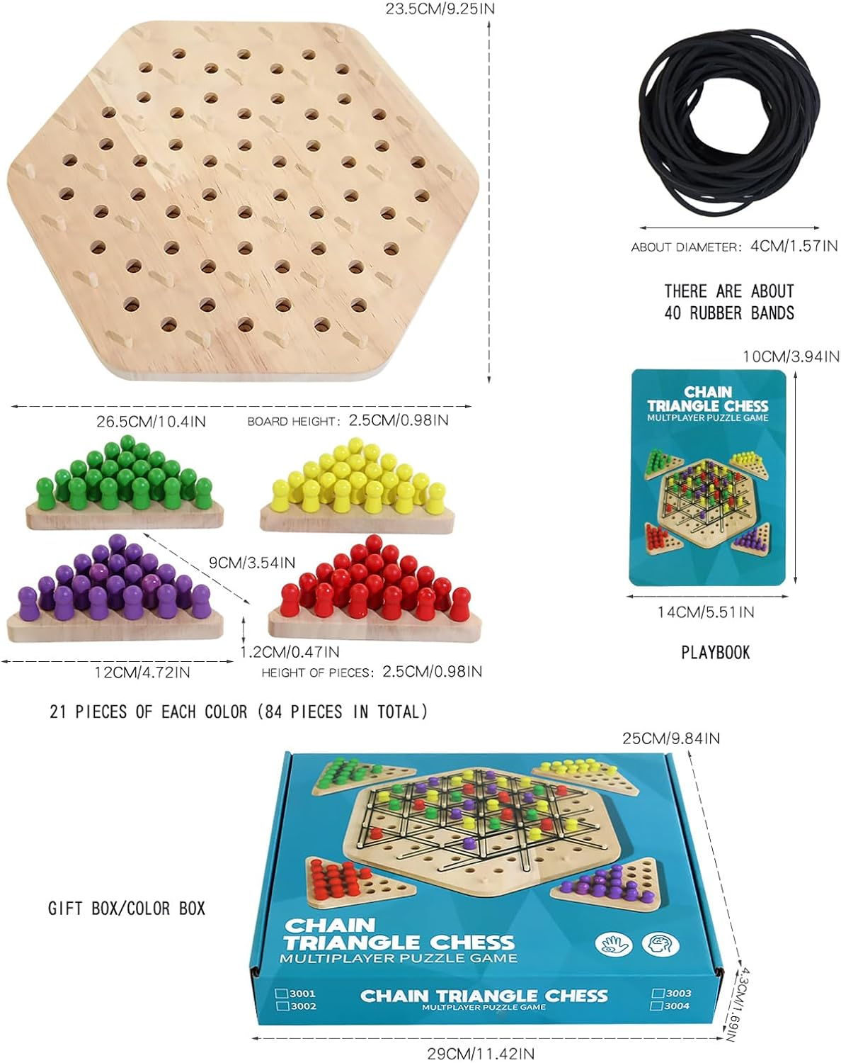 Chain Triangle Chess Game Wooden, Triggle Game for Kids and Adults, Multiplayer Puzzle Game, 2 to 4 Players image number 6