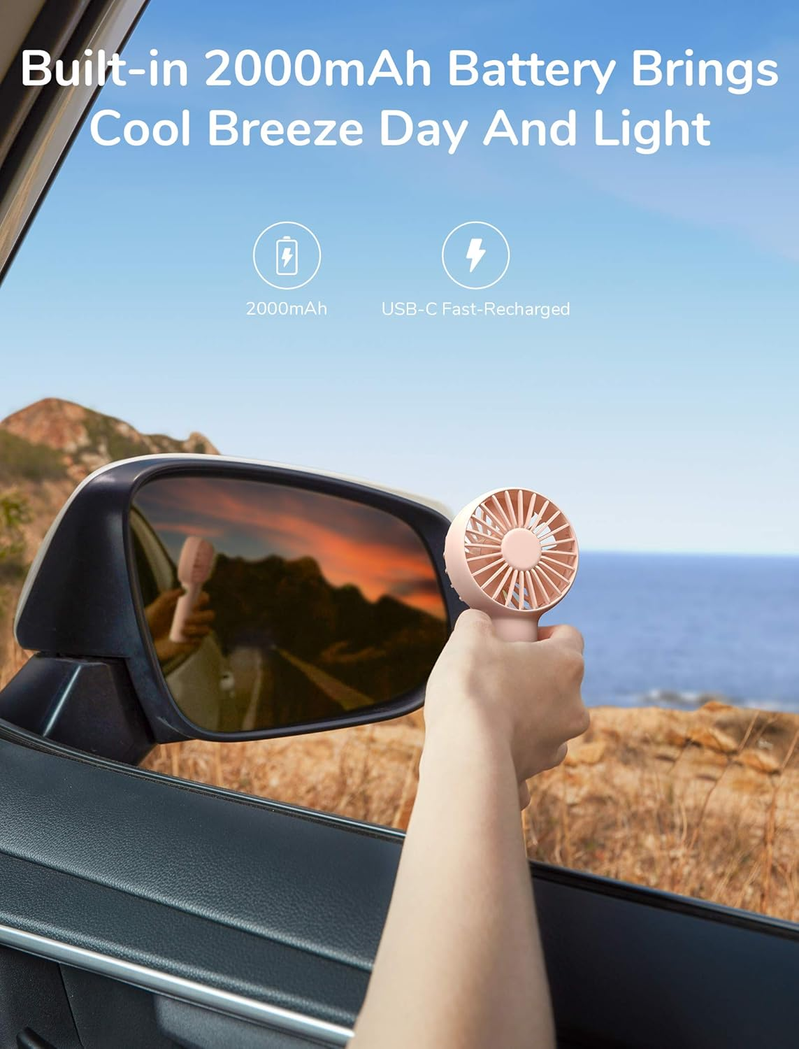 JISULIFE Mini Handheld Fan, Portable Personal with 2000Mah Battery Operated or USB Powered Rechargeable, 3 Speeds, Enhanced Airflow, Quiet & Small Pocket for Home, Outdoor-Pink image number 1