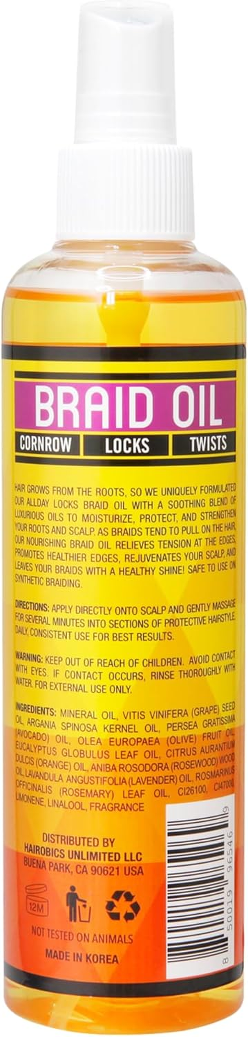 Allday Locks Braid Oil (8 Oz) | Moisturizes, Strengthens Hair & Scalp | Soothes & Relieves Tension | Grape, Orange, Olive Oil | Nourish & Protect Braids, Locks, Twists, Cornrows | 8 Oz
