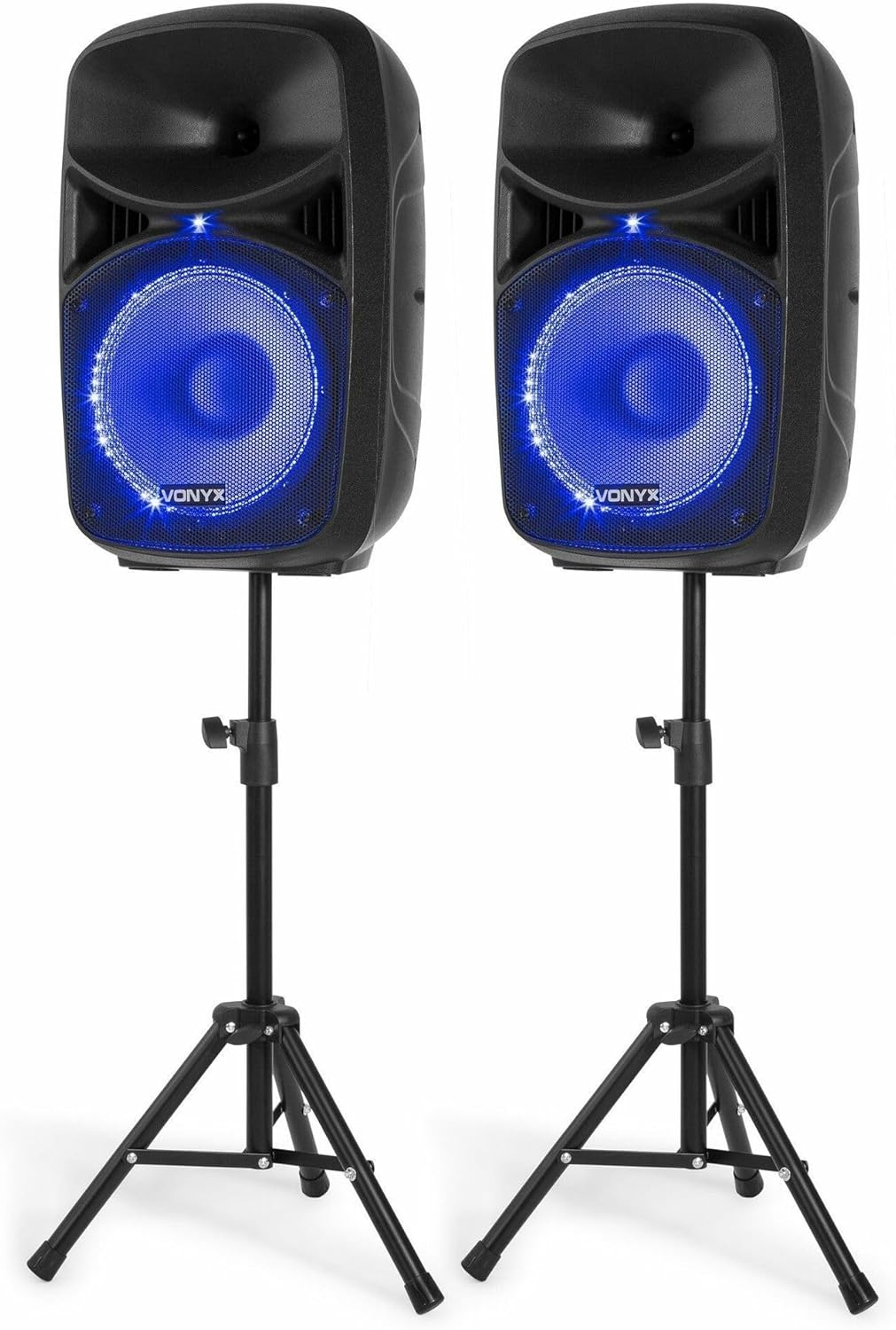 VONYX VPS102A Dual 10 Active DJ Speakers | Bluetooth Speaker with Microphone | Party and Concert Speakers with USB & SD Inputs, LED Lights and Speaker Stands. image number 5