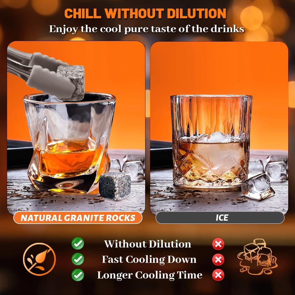 Whiskey Gift Set of 2 for Men, Bourbon Twisted Scotch Glass & Chilling Stones, Wood Box Gifts for Dad, Husband, Friends- - Gift Idea for Men Who Drink Whisky