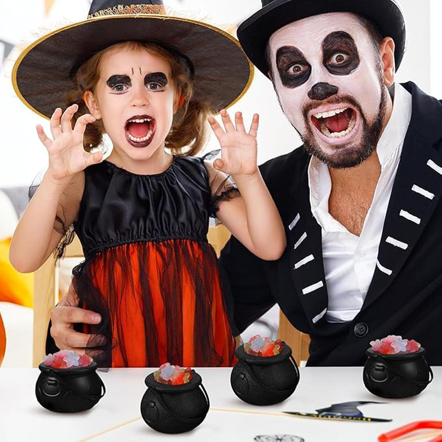 12 Pcs Black Mini Witch Cauldron Candy Bucket with Handle,Halloween Candy Holder Pot Portable Novelty Kettles Cups Trick or Treat Candy Pail Holder,Halloween St. Patrick'S Party Favors image number 1