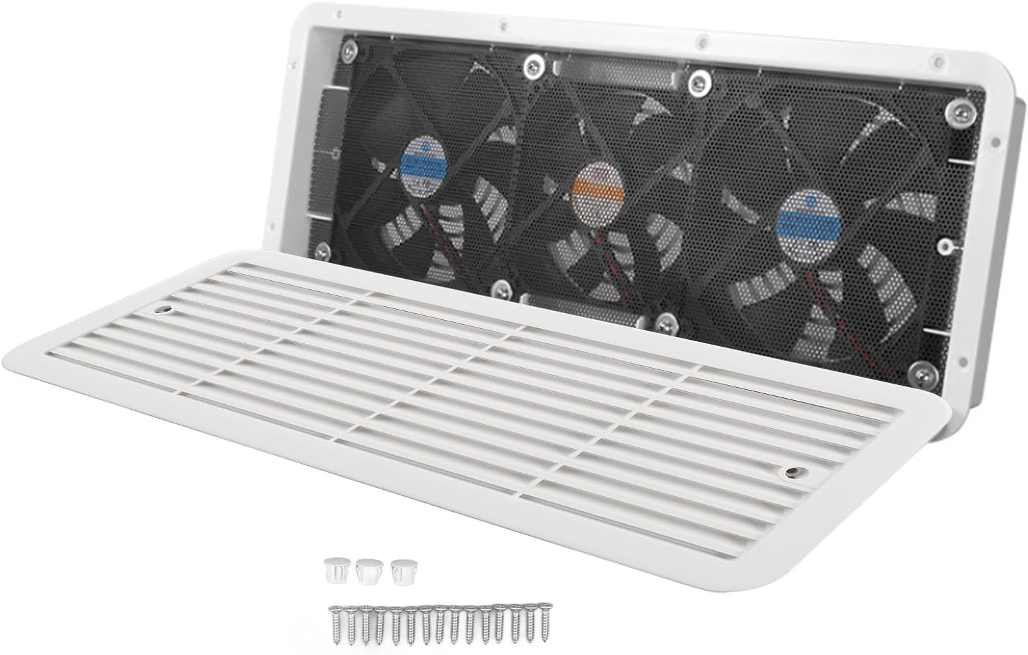 RV Side Vent Fan, 12V Three Fans Quiet RV Refrigerator Fan with Protecting Net, Air Vent Ventilation Exhaust Fan for RV Yacht Boat Trailer, Efficient Cooling, Easy Installation image number 4