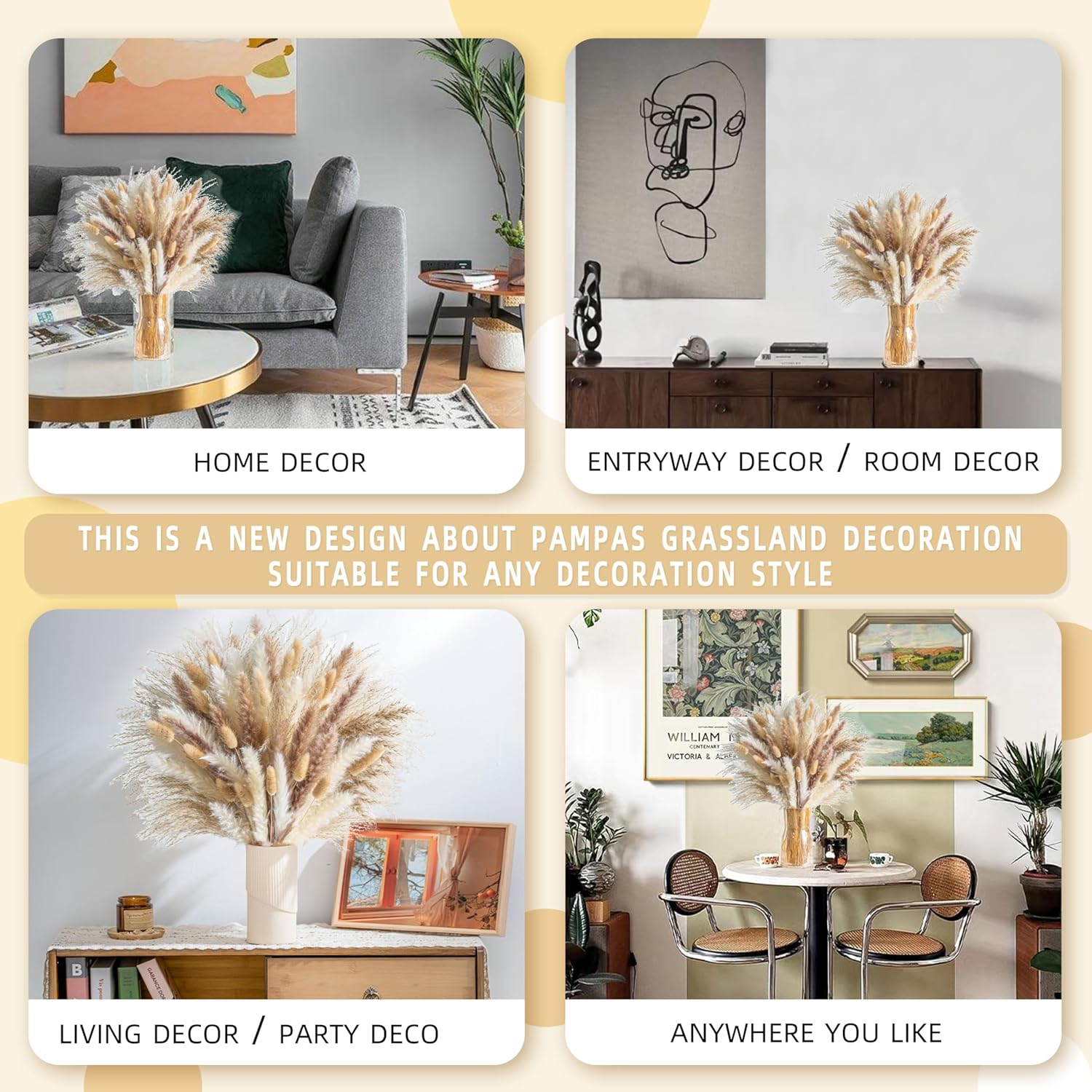 180PCS Natural Pampas Grass Mix Bouquet | Dried Pampas Bouquet for Wedding Boho Flowers Home Table Decor Desk Decor, Rustic Farmhouse Decor (180PCS)