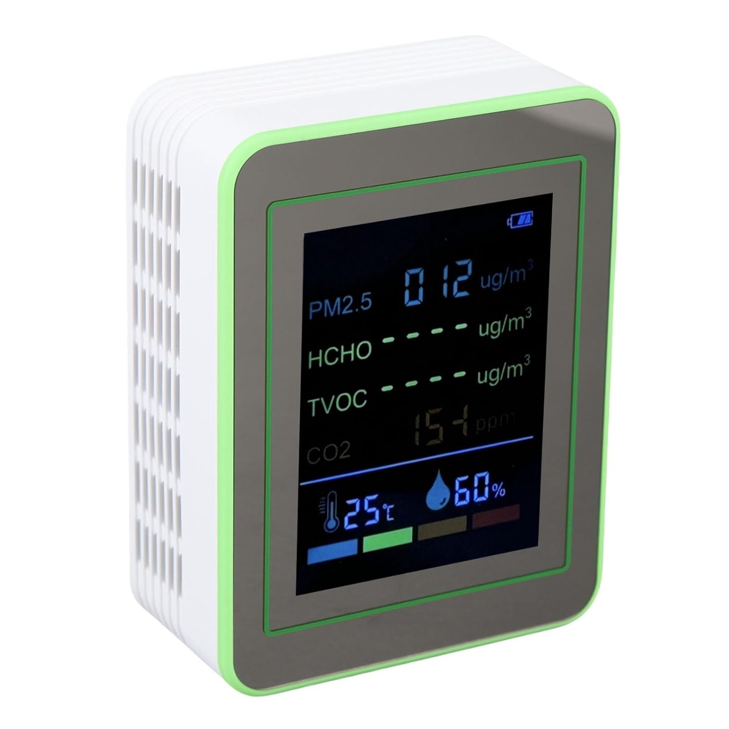 Jectse Smart Air Quality Meter Compact 6 in 1 CO2 PM2.5 HCHO TVOC Temp Humid Tester for Real-Time Detection (White and Green)