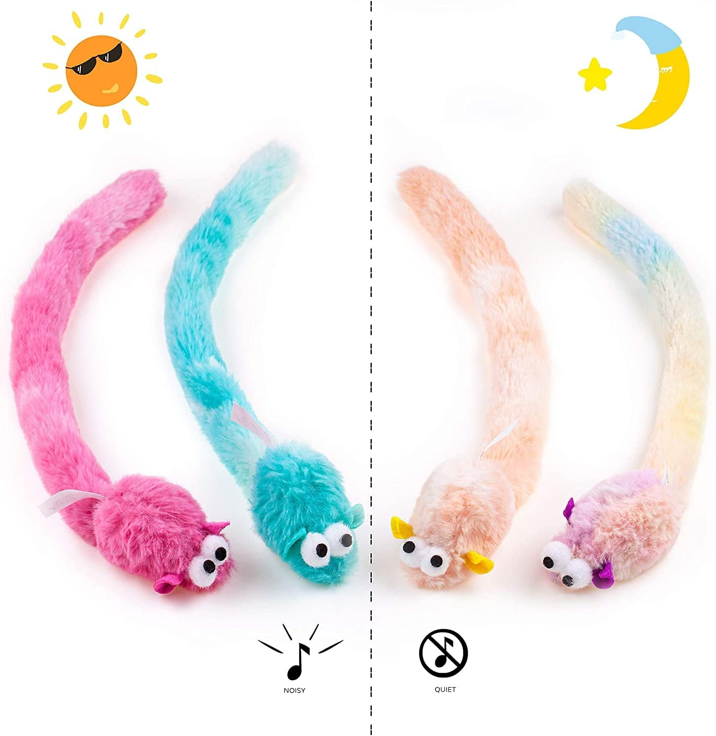 Chiwava 4 Packs 15 Inch Long Soft Plush Cat Toys Mice with Bell Rustle Sound Small Mouse Activity Interactive Toy image number 2