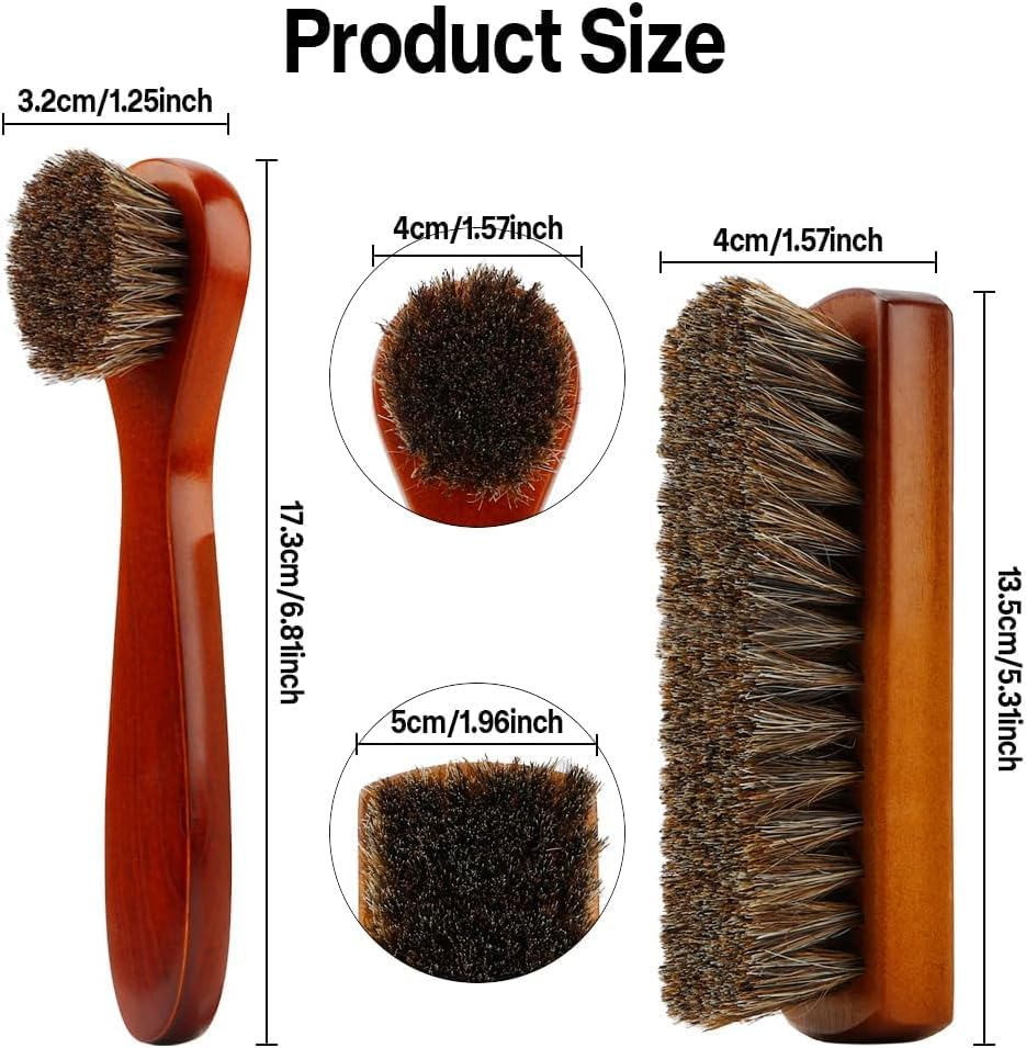 AHGXG Horse Hair Brush Set, 2 Pieces, Soft Bristles, Long Handle, Brown, Leather Cleaning Tool with Anti-Static and Strong Water Absorption image number 5