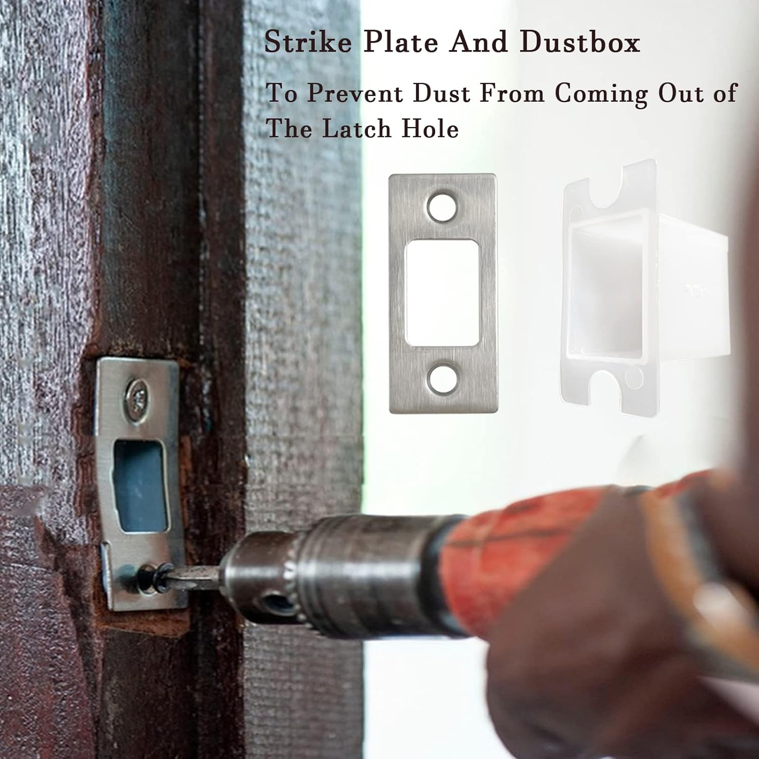 Stainless Steel Deadbolt Strike Plate Square round Corner Backplate 1" X 2-1/4" with Dustbox and 6 Screws (3 Pack) (Stainless Steel) - Black image number 4