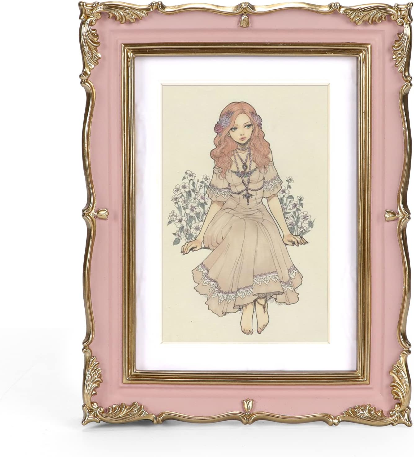 PHAREGE Vintage Picture Frame 8X10 Pink Gold, 8 by 10 Ornate Decorative Antique Frame with Mat for 5X7 Photo, Fancy Matted Frame for Desktop or Wall, Horizontal or Vertical