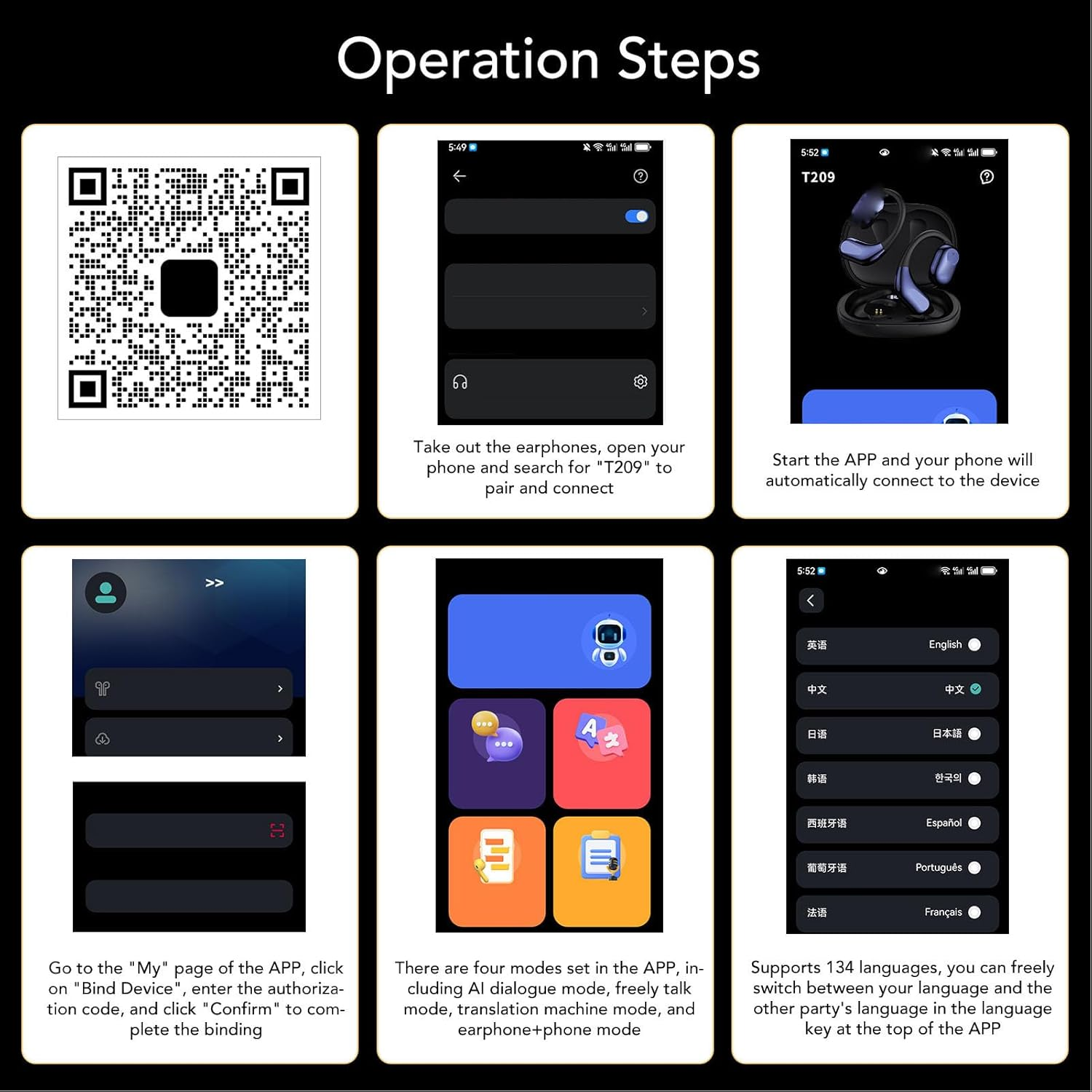 Denash Smart Translation Earbuds, 134 Languages Real Time Translator Ear Hook Bluetooth Earphones with Premium Sound for Travel Business​ image number 3