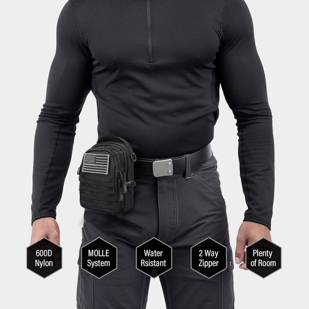 WYNEX Tactical Molle Pouch Small, EDC Utility Pouch Tactical Tool Pouches Bag Compact Multi-Purpose Waist Pouch Include Flag Patch, Mini Design of 3-Day Assault Backpack image number 3
