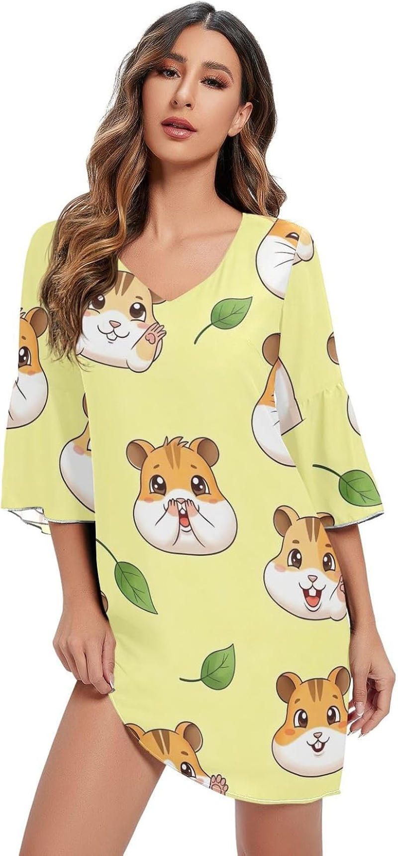 Cute Cartoon Hamster Chiffon Dress Printed Line Maternity Dress image number 3