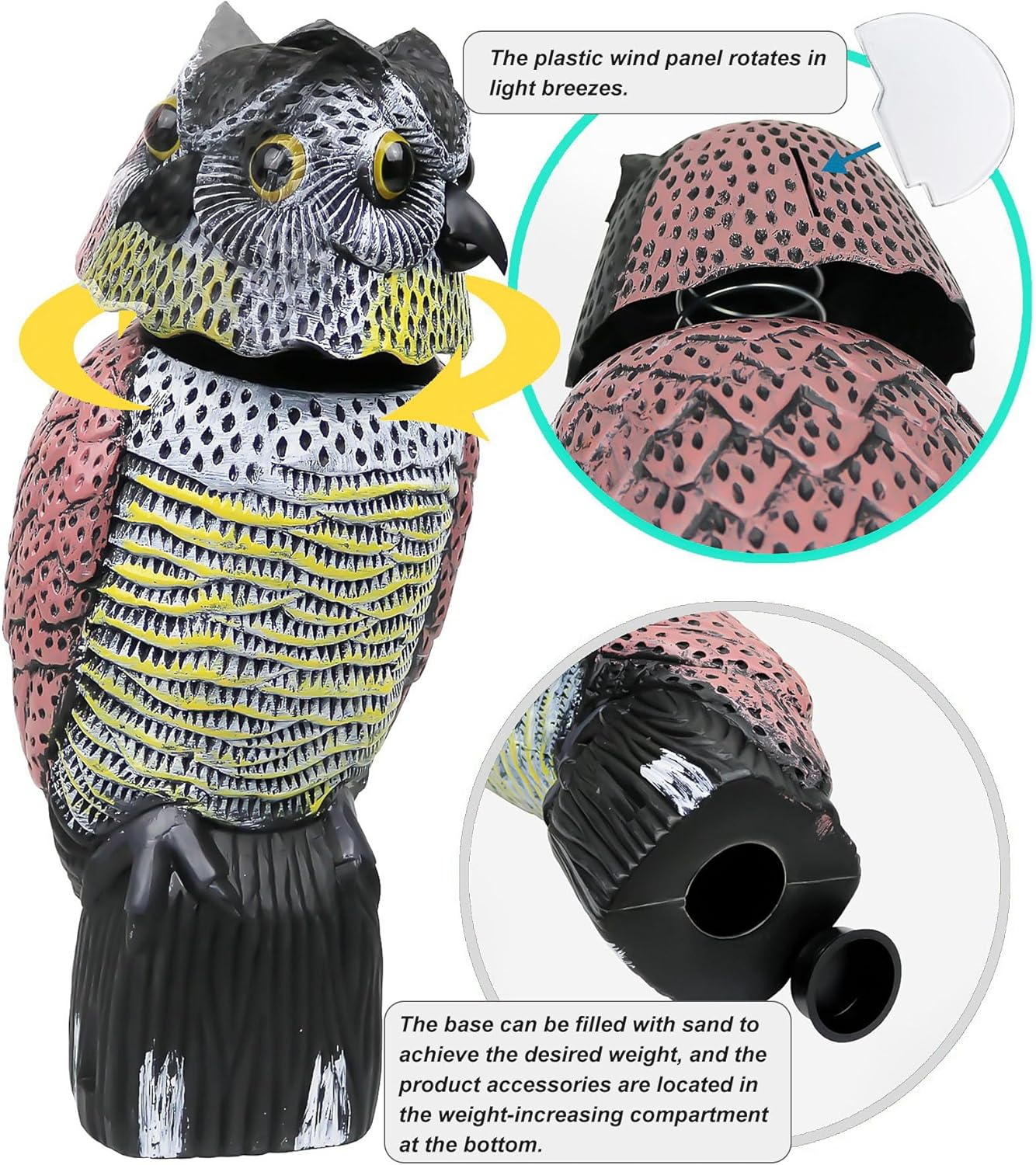 Scarecrows for Outside, Scarecrow Fake Owl with Rotating Head, Owl Decoy to Scare Birds Away Bird Deterrents for Outside, Woodpecker Deterrent, Plastic Owl Statue for Outdoor Garden Yard (1 Pack) image number 6