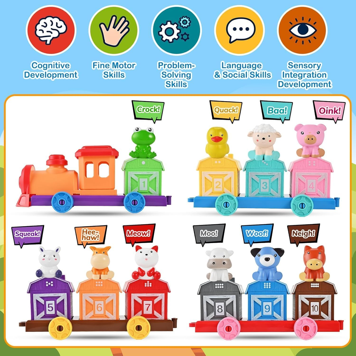 Montessori Farm Animal Learning Toys for Toddlers 1-3, Counting, Matching & Sorting Montessori Learning Farm Train,Color Sorting, Matching Game, (Upgraded Version) - Regular Version image number 7