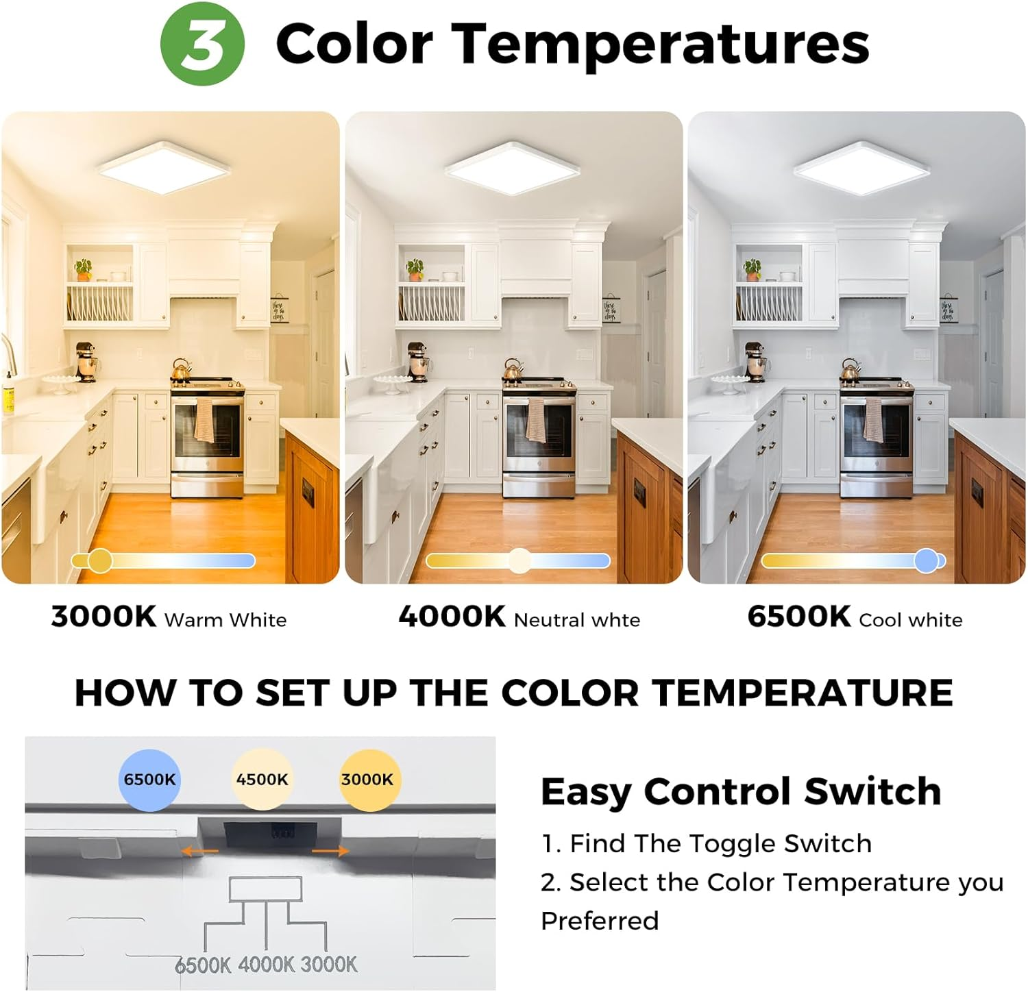 Zemty Square LED Ceiling Light, 3 Colours (3000K/4000K/6500K) Ceiling Light, 1800LM IP44 Waterproof Bathroom Ceiling Light for Office, Kitchen, Bedroom, Hallway, Balcony, Garage, 18 Cm image number 5