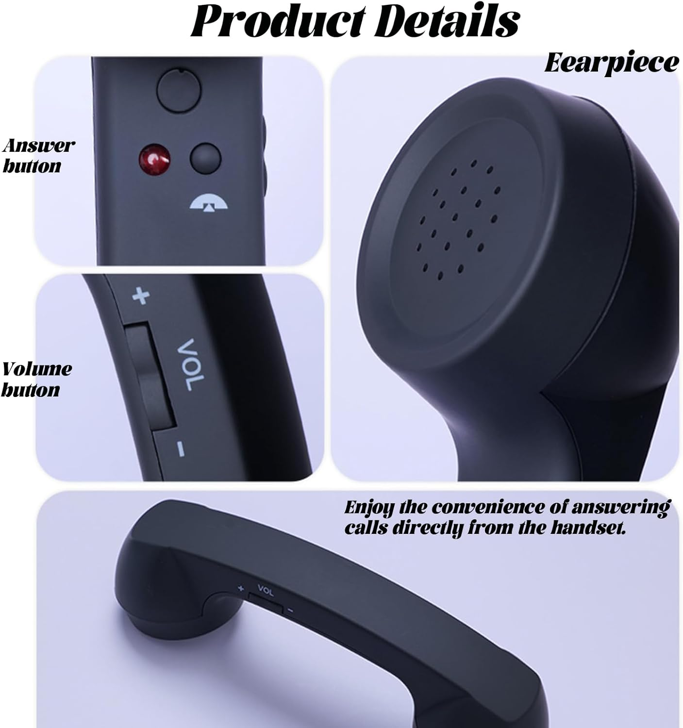 Retro Phone Handset,Bluetooth Retro Phone Handset for Android and Iphone, Type-C & 3.5Mm Classic Telephone Receiver for Cell Mobile Phones, Vintage Style Landline Handle (Black) (Blue,Bluetooth) image number 1