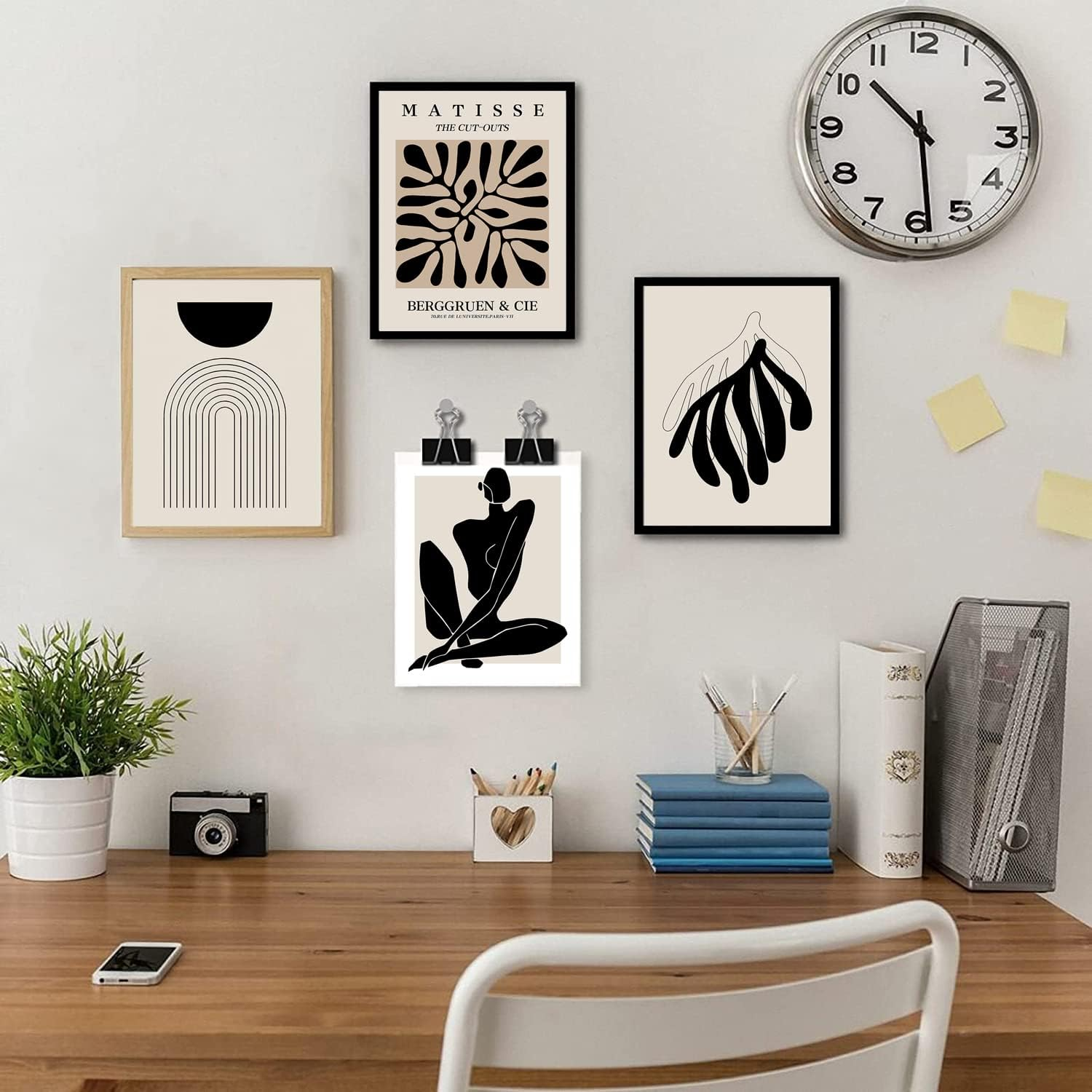Quzenu Boho Wall Art Mid Century Modern Decor Canvas Prints Set of 6 Black and White Neutral Abstract Boho Wall Decor for Bedroom Living Room Bathroom 8"X10" UNFRAMED - Black image number 3