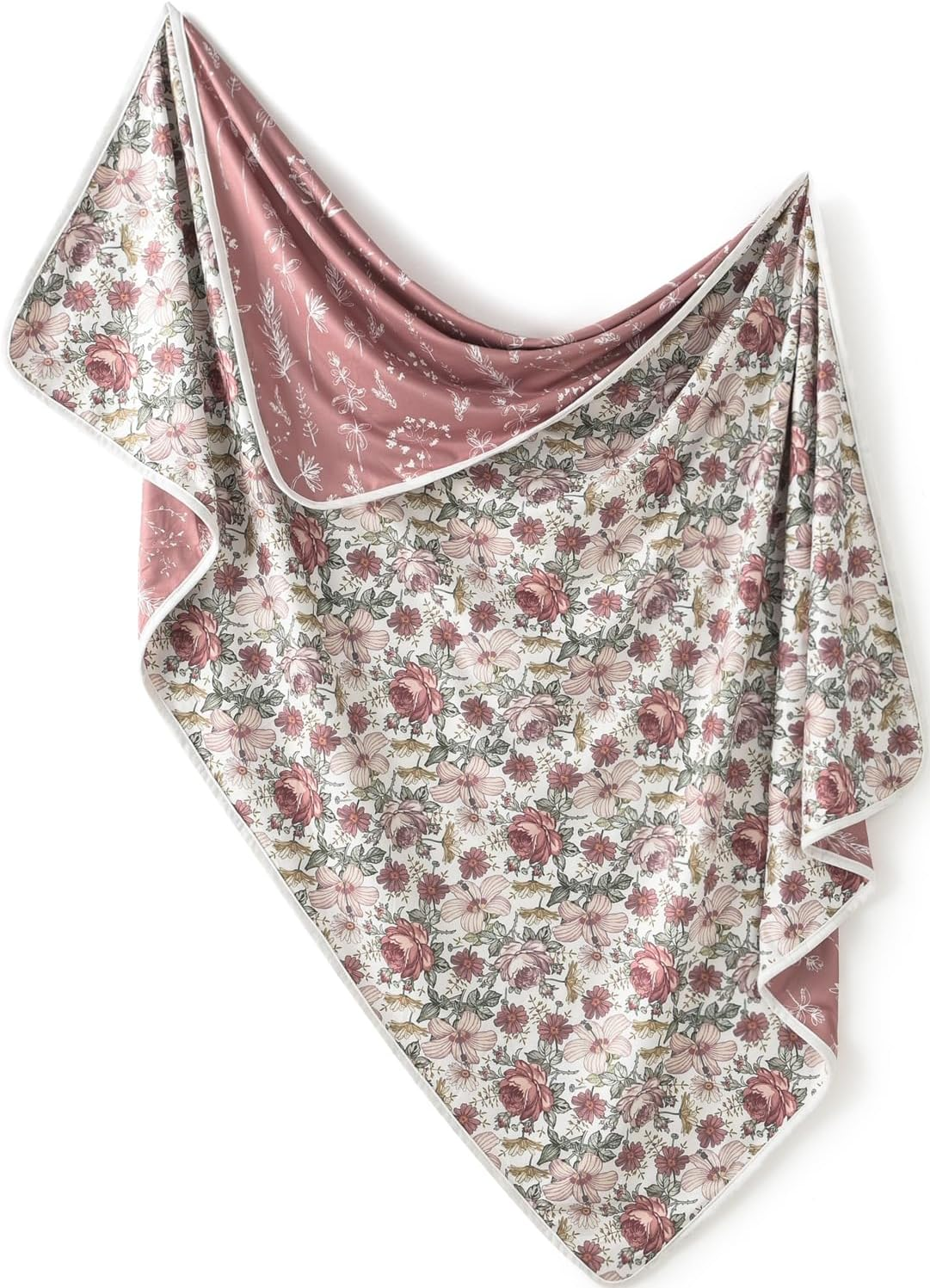 Little Jump Stretchy Jersey Knit Swaddle Blankets, Premium Cotton Floral Baby Blanket,Soft Western Wild Flowers Baby Quilt for Baby Girls and Toddlers(Vintage Floral)