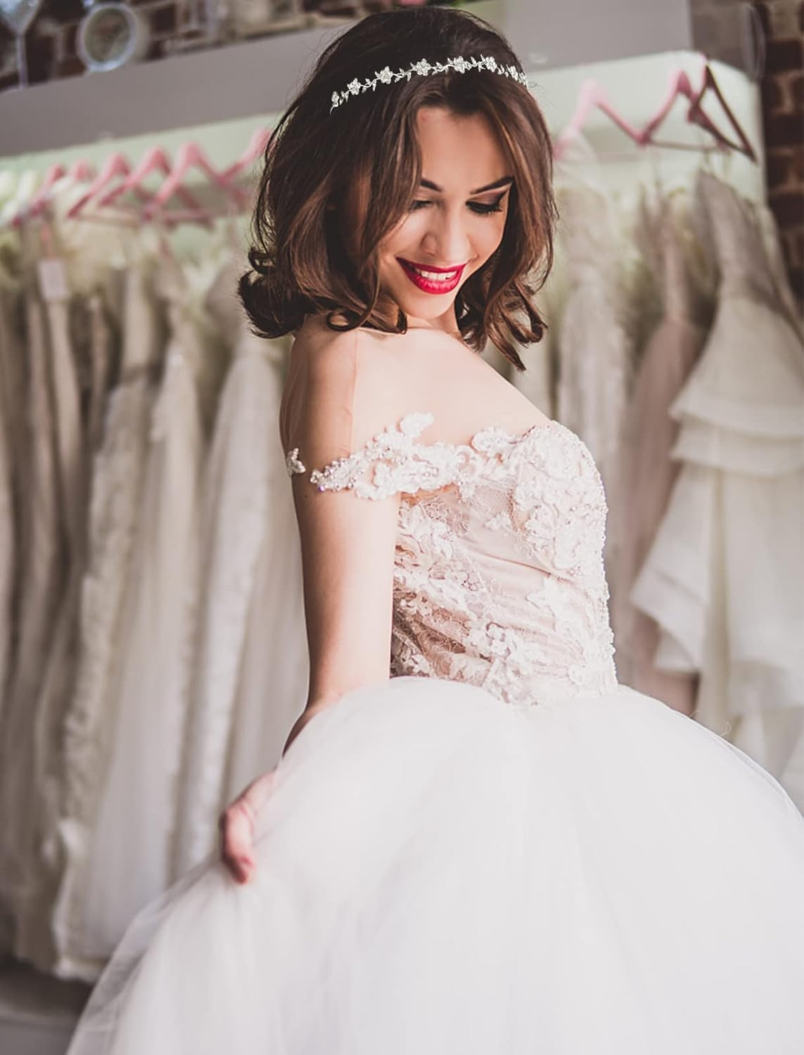 2 Pieces Rhinestone Bridal Crystal Women'S Headband Wedding Flower Girl Pearl Diamond Slim Thin Silver Flower Leaves Crown Hair Band Accessories Headpiece Tiara for Bride Bridesmaids