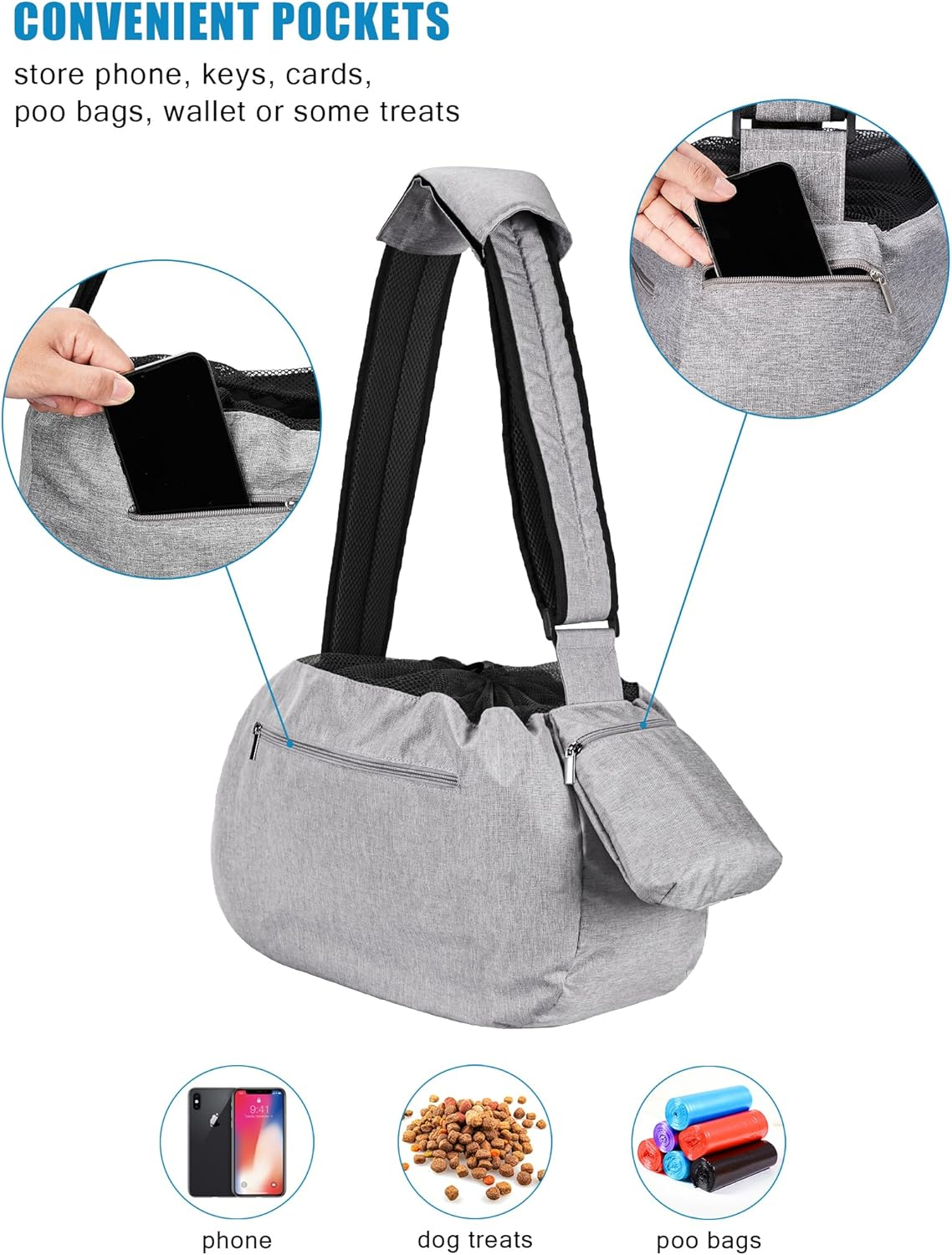 Ownpets Pet Sling Carrier, Fits 15 to 25Lbs Extra-Large Dog/Cat Sling Carrier Reversible and Hands-Free Dog Bag with Adjustable Strap and Pocket Shoulder Pad for Outdoor Travel Hiking image number 2