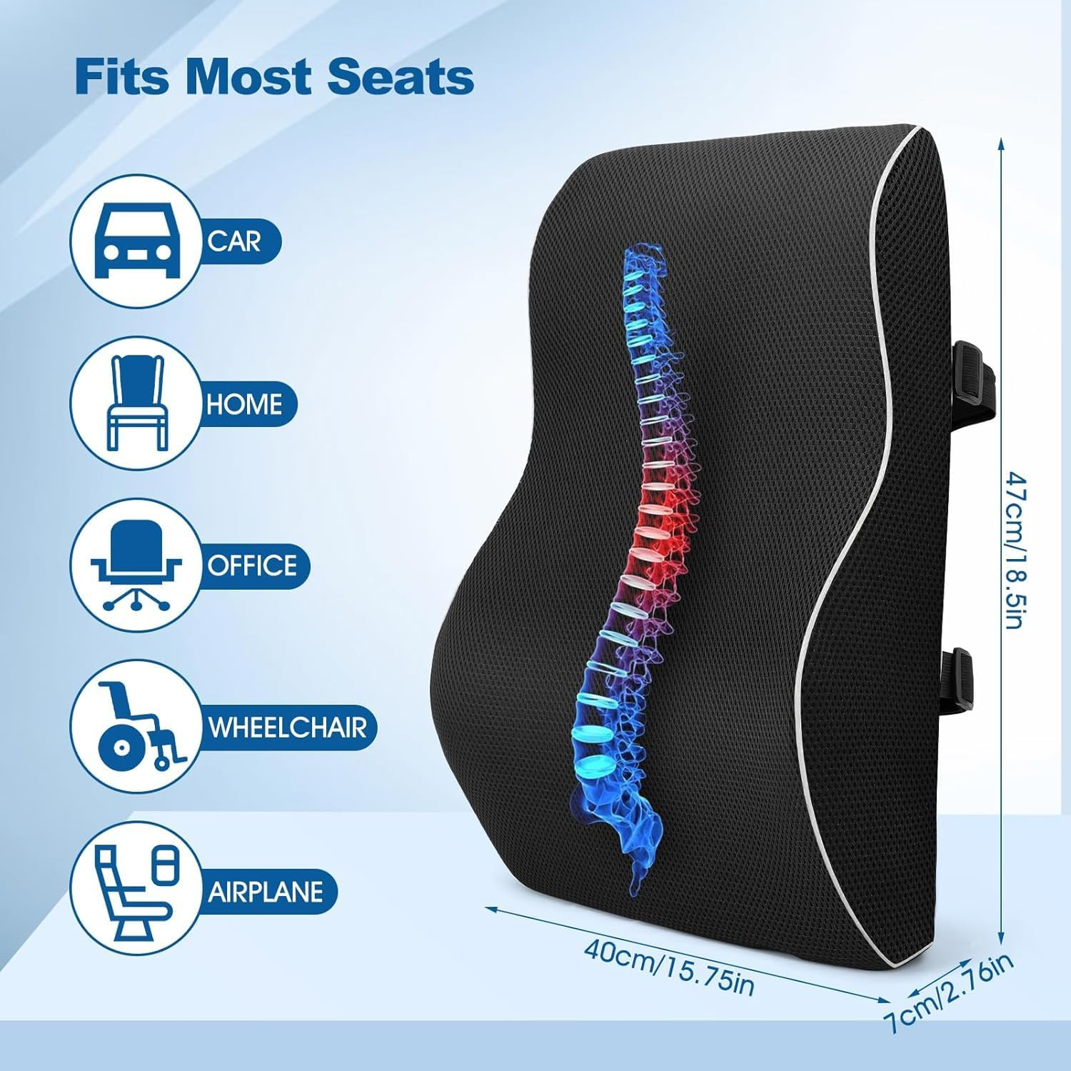 Lumbar Support Pillow for Office Chair,Office Home, College Dorm Room Essentials,Back Support Pillow for Car, Chair Cushions,Back Pain Relief,Mesh Cover Double Adjustable Straps image number 5