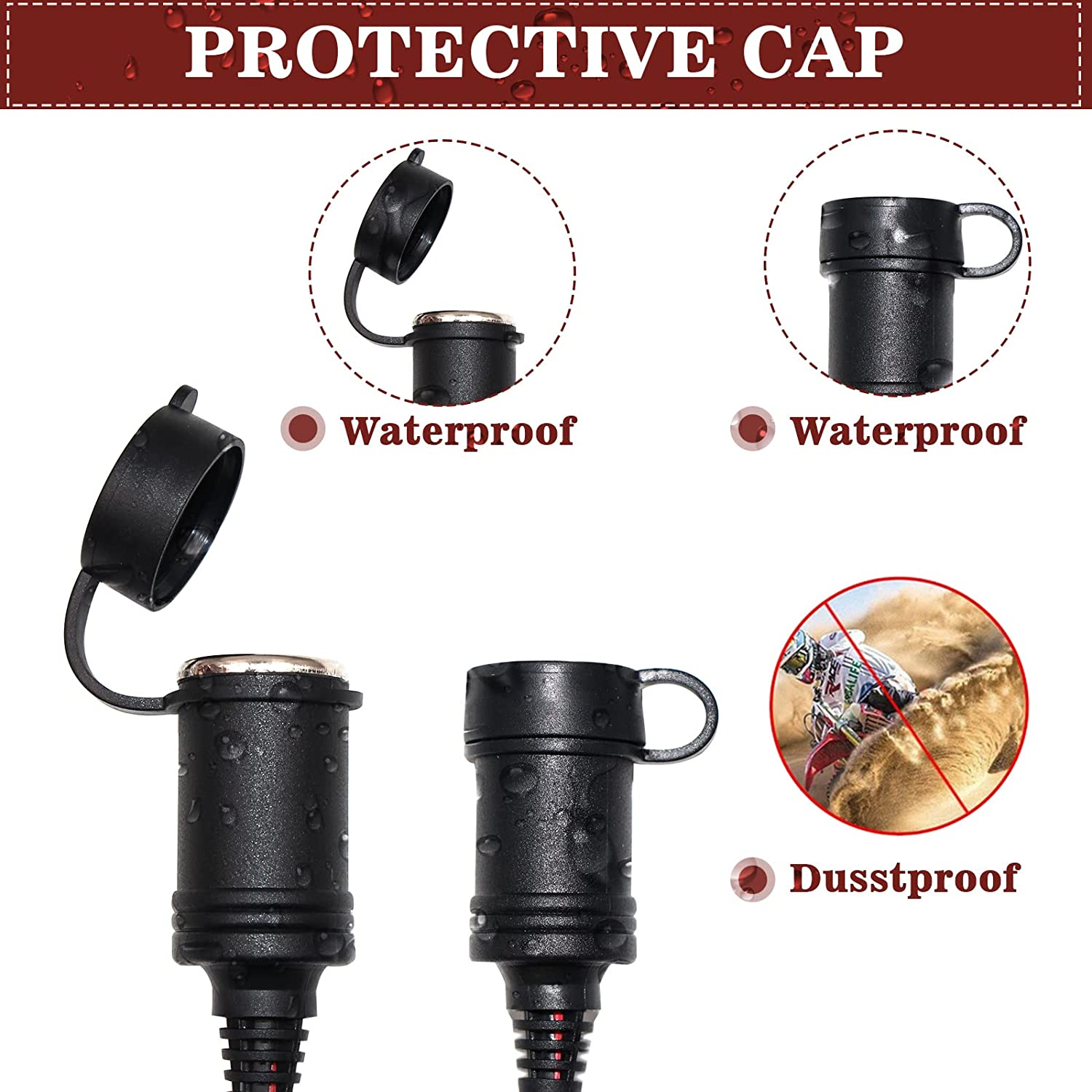 12V Adapter Plug Socket Auto Cigarette Lighter with Cap to Eyelet O Terminal 3Ft (1Pack) Charging Cable 10A Car Fuse 24Volt Ringterminals 16AWG Heavy Duty Cord image number 2