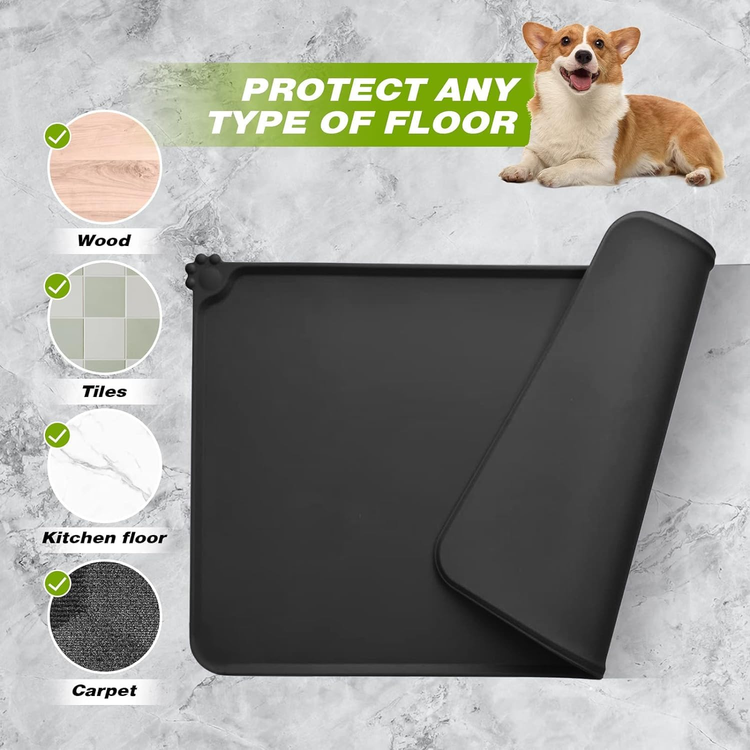 Mumoo Bear Dog Cat Silicone Food Mat Waterproof Anti-Slip Silicone Resistant Raised Edge Pet Feeding Mats, Pet Bowl Mat Anti-Messy and Prevent Spill on Floor Easy Clean Cat Dog Bowl Mats image number 6